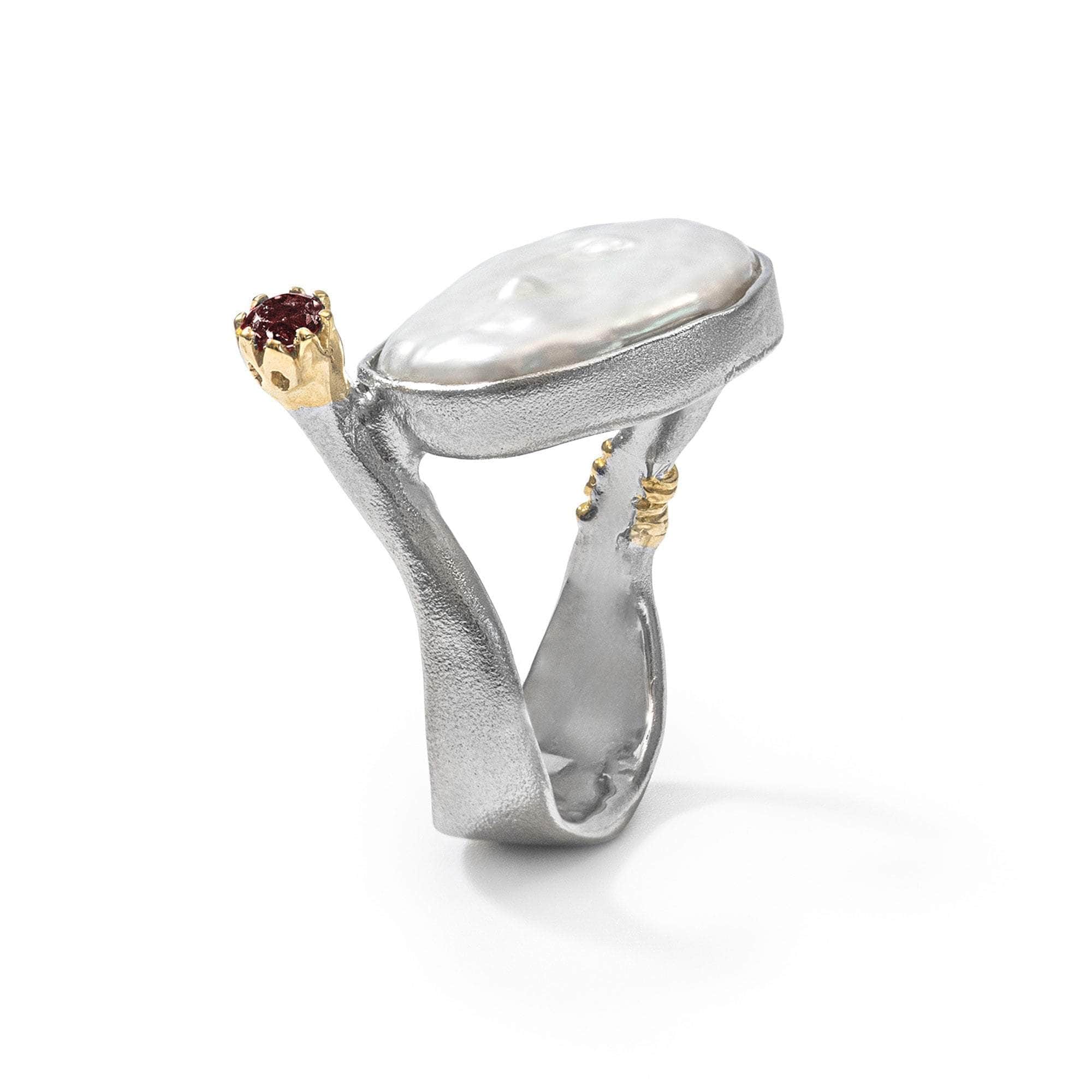 Vit Limited Design Silver Ring with Baroque Pearl & Rhodolite Garnet