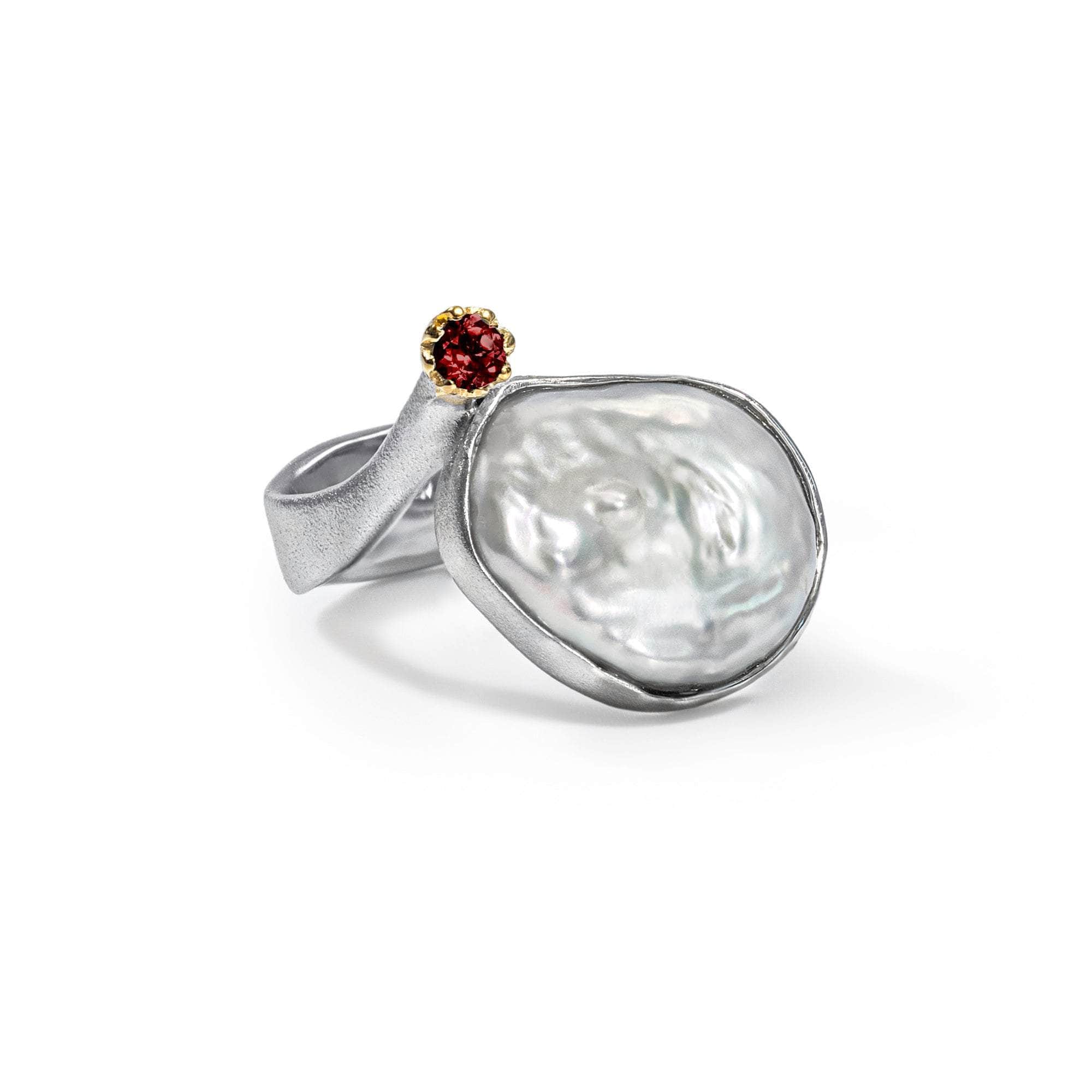 Vit Limited Design Silver Ring with Baroque Pearl & Rhodolite Garnet