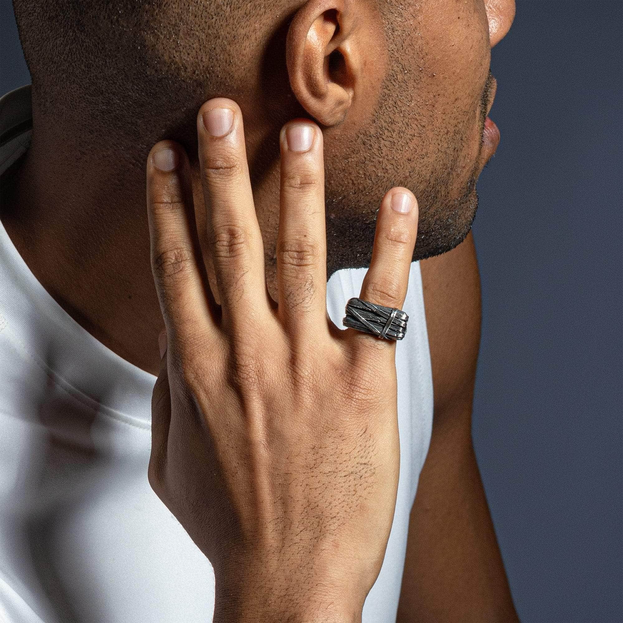 Vorrn Oxidized 925 Silver Ring with Wrapped Metal Design