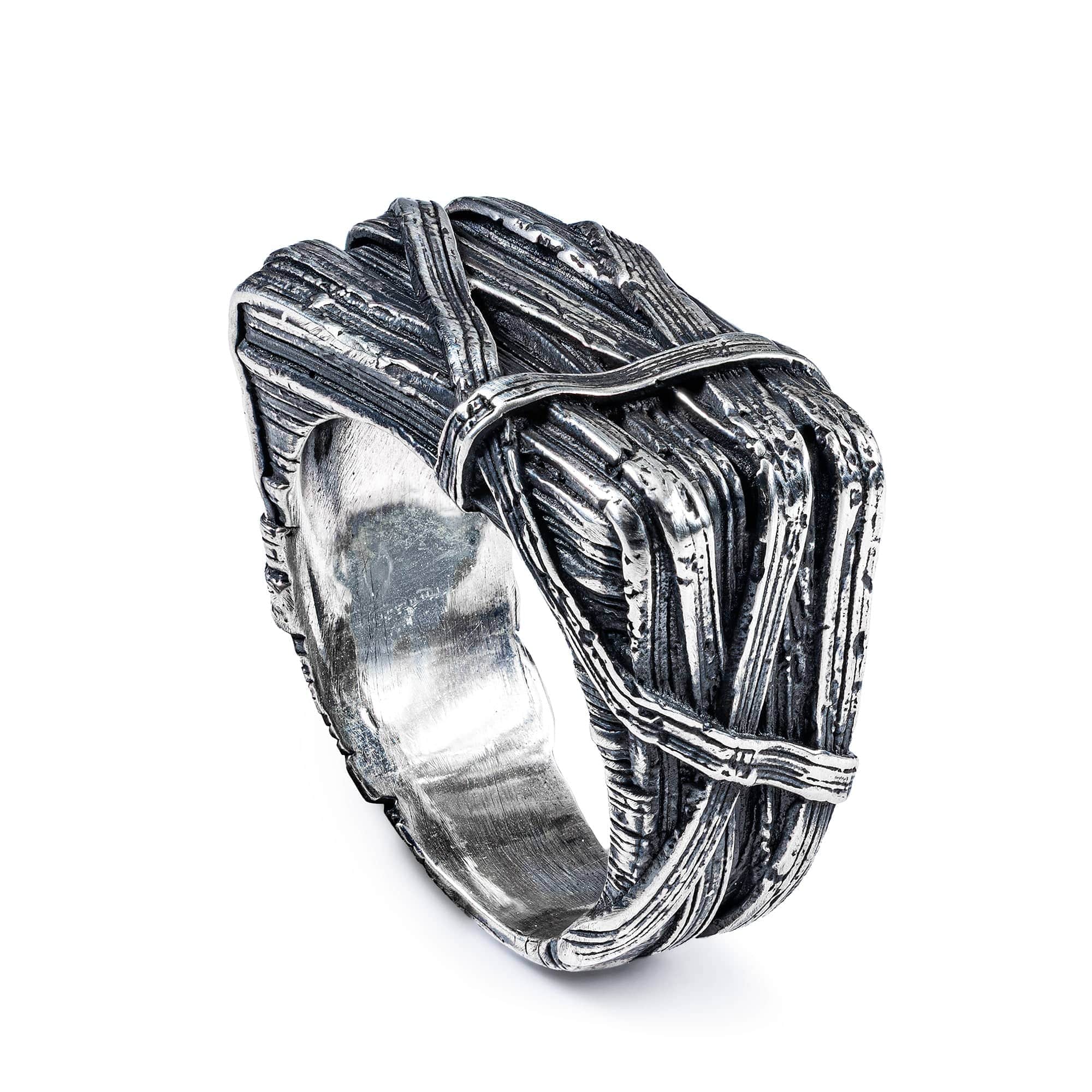 Vorrn Oxidized 925 Silver Ring with Wrapped Metal Design