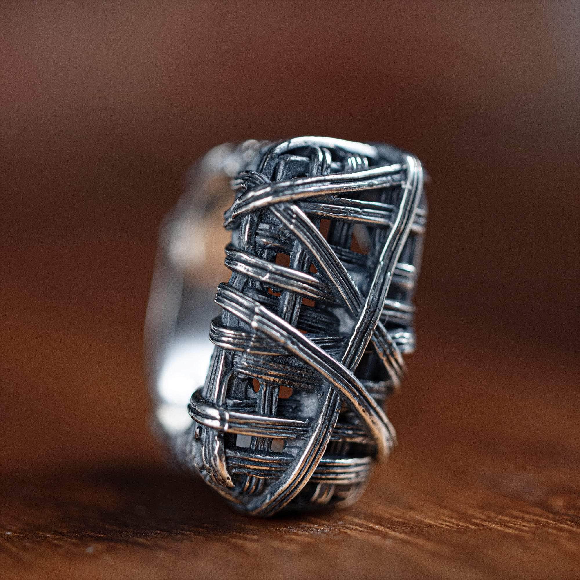 Vortex Handmade Silver Band with Raw Interwoven Texture