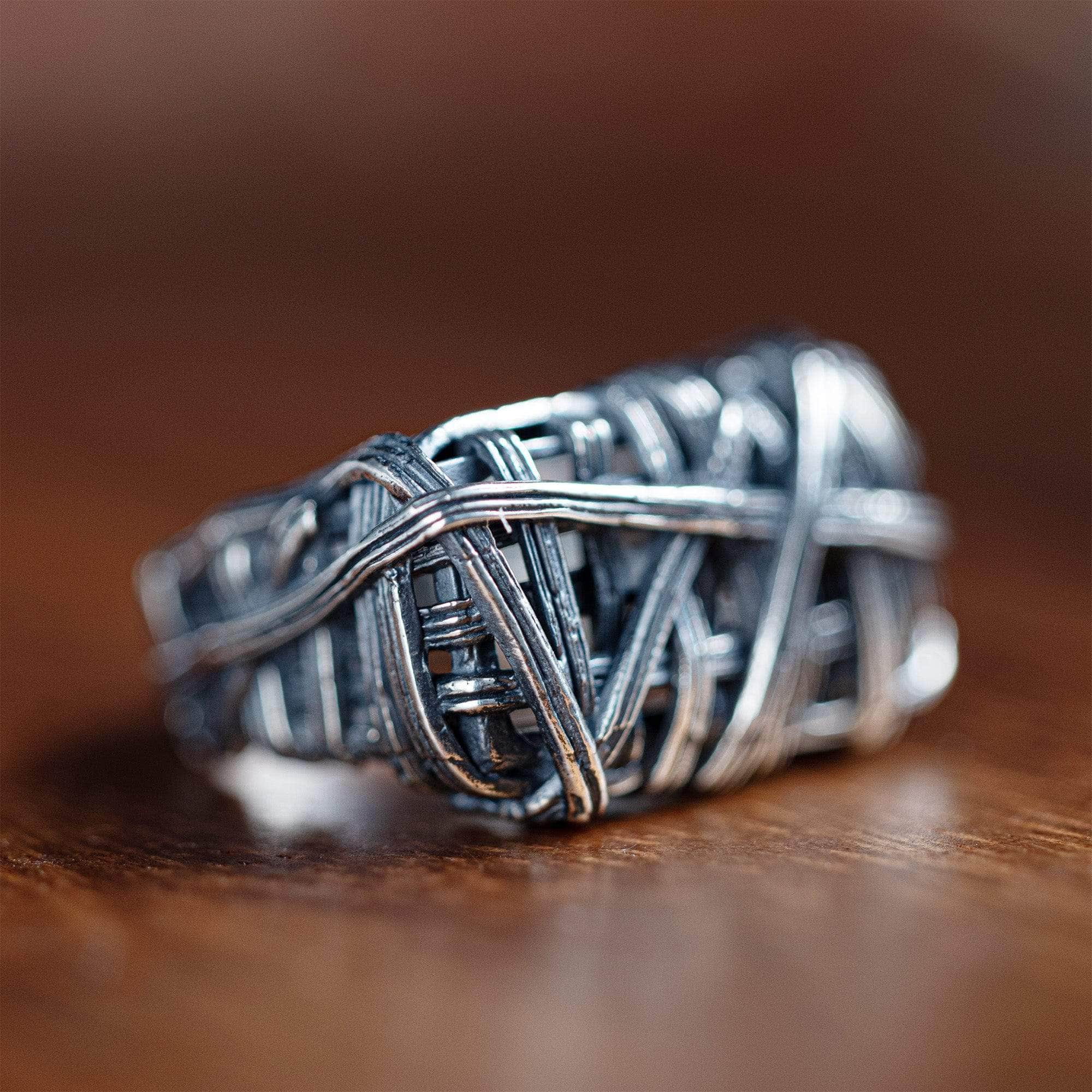 Vortex Handmade Silver Band with Raw Interwoven Texture