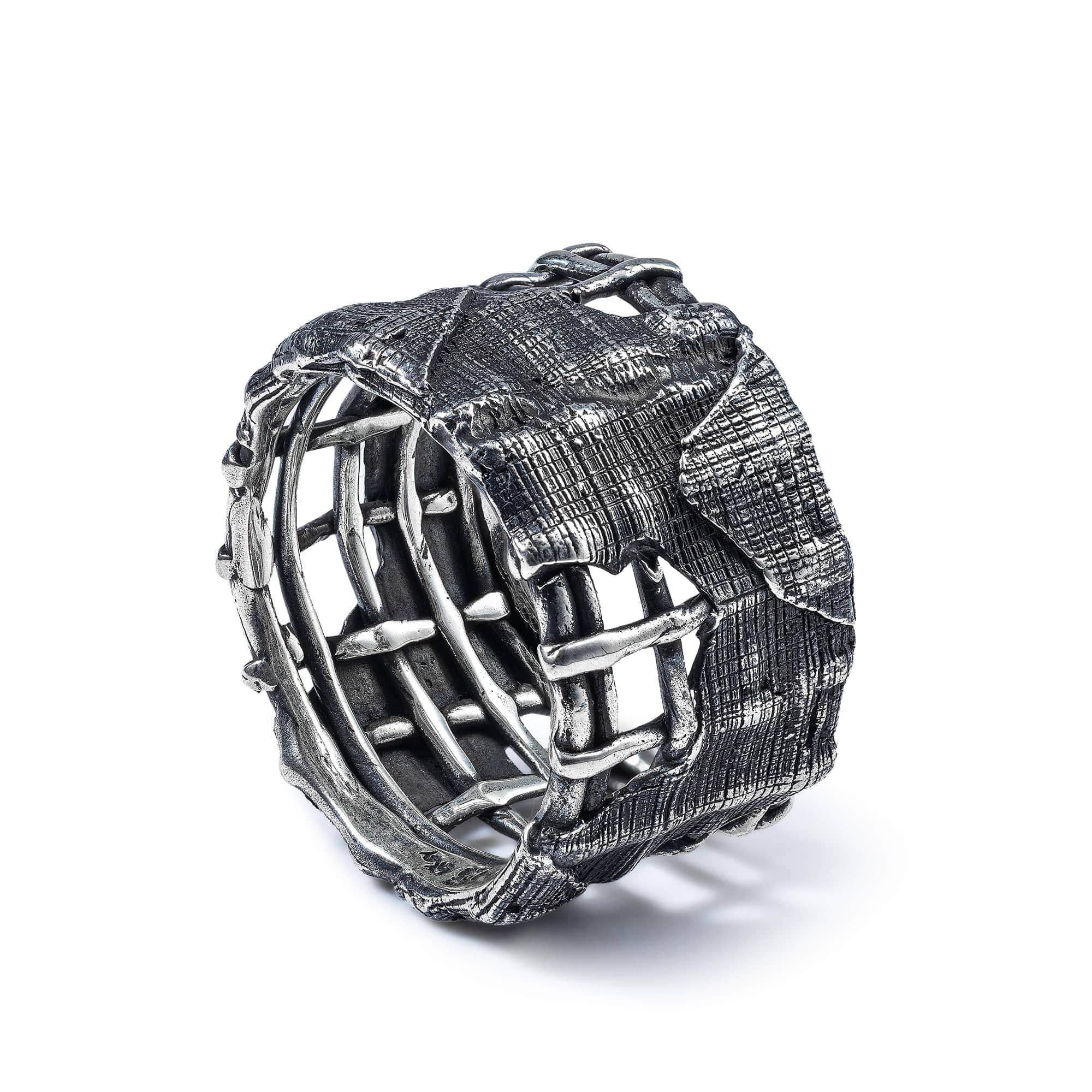 Warp Unisex Rustic 925 Silver Ring with Aged Steel Texture