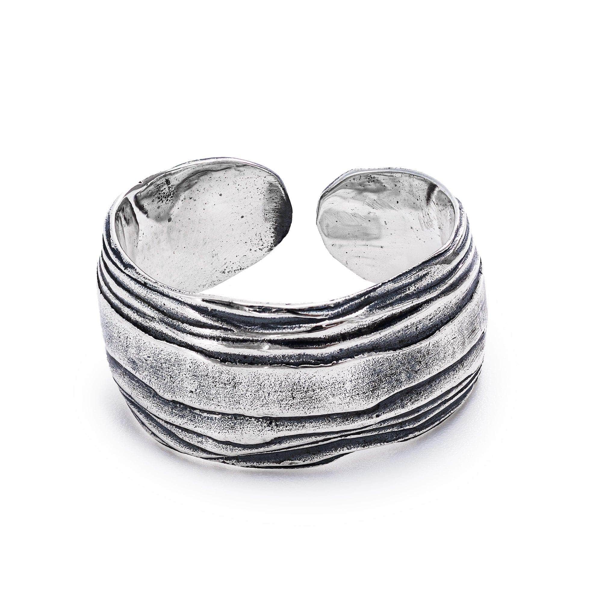 Wrapt Handcrafted Sterling Silver Open Band with Layered Structure