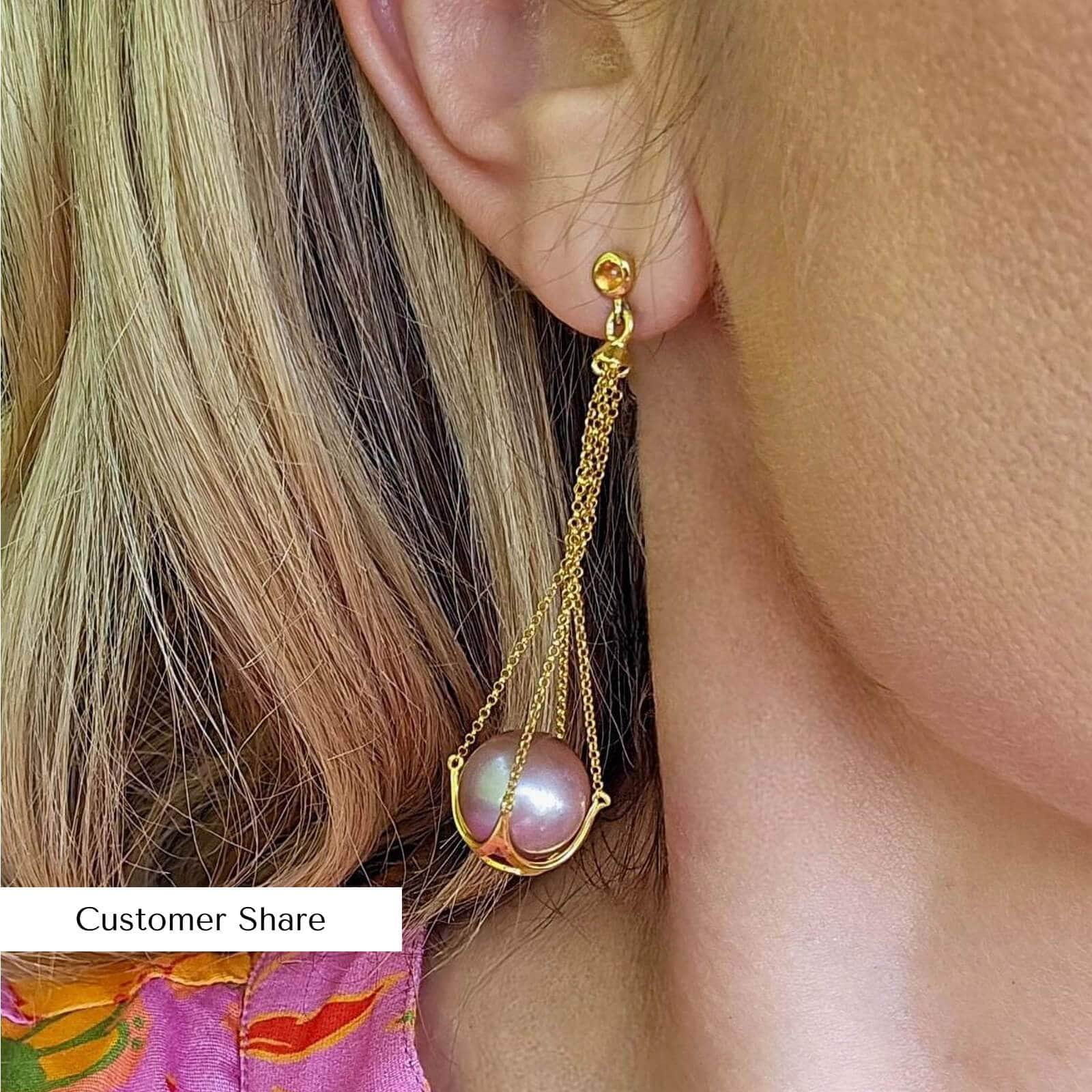 Lune Purple Pearl and Orange Sapphire Earrings (Gold 18K) GERMAN KABIRSKI