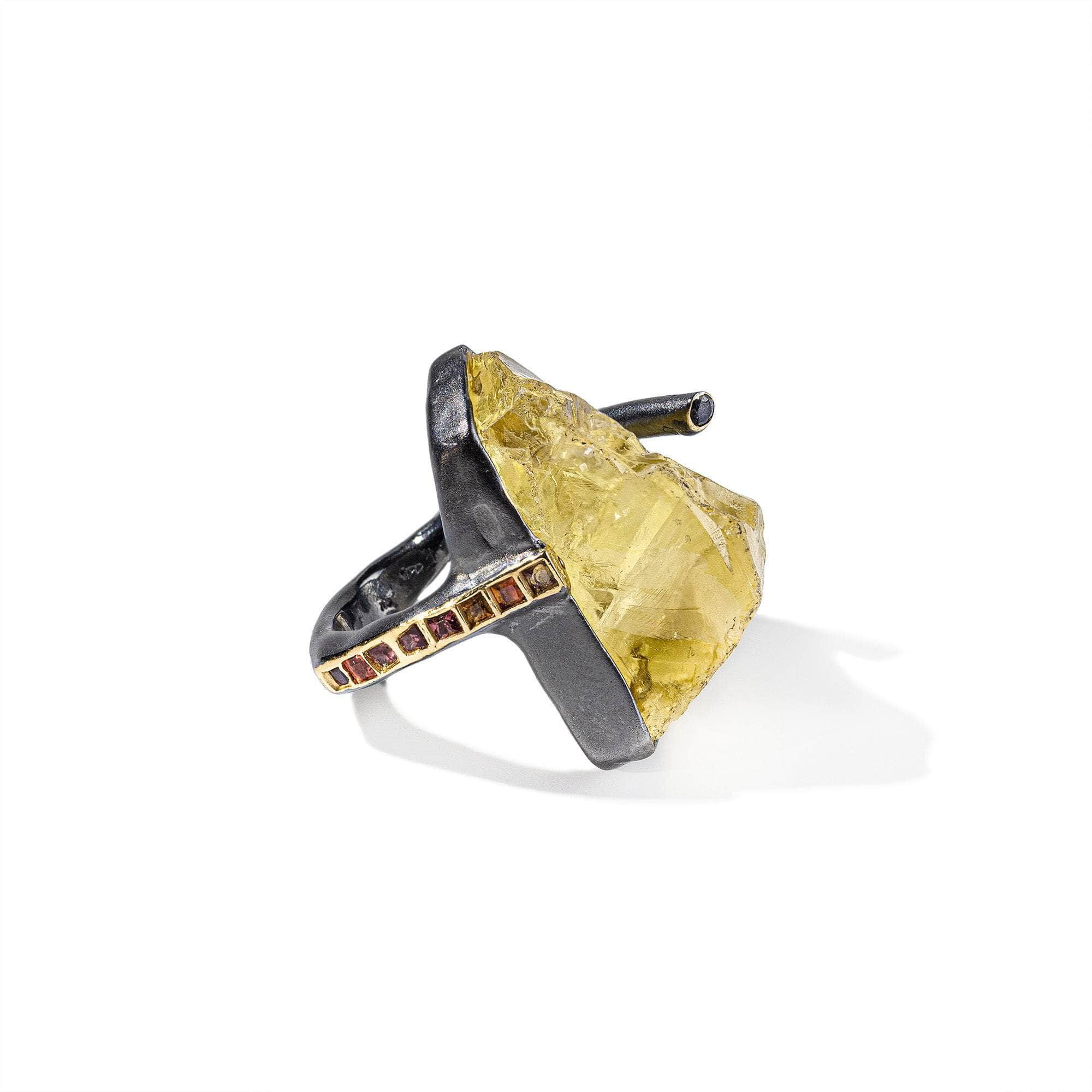 Kaya Rough Citrine and Pink Sapphire and Black Spinel Ring GERMAN KABIRSKI