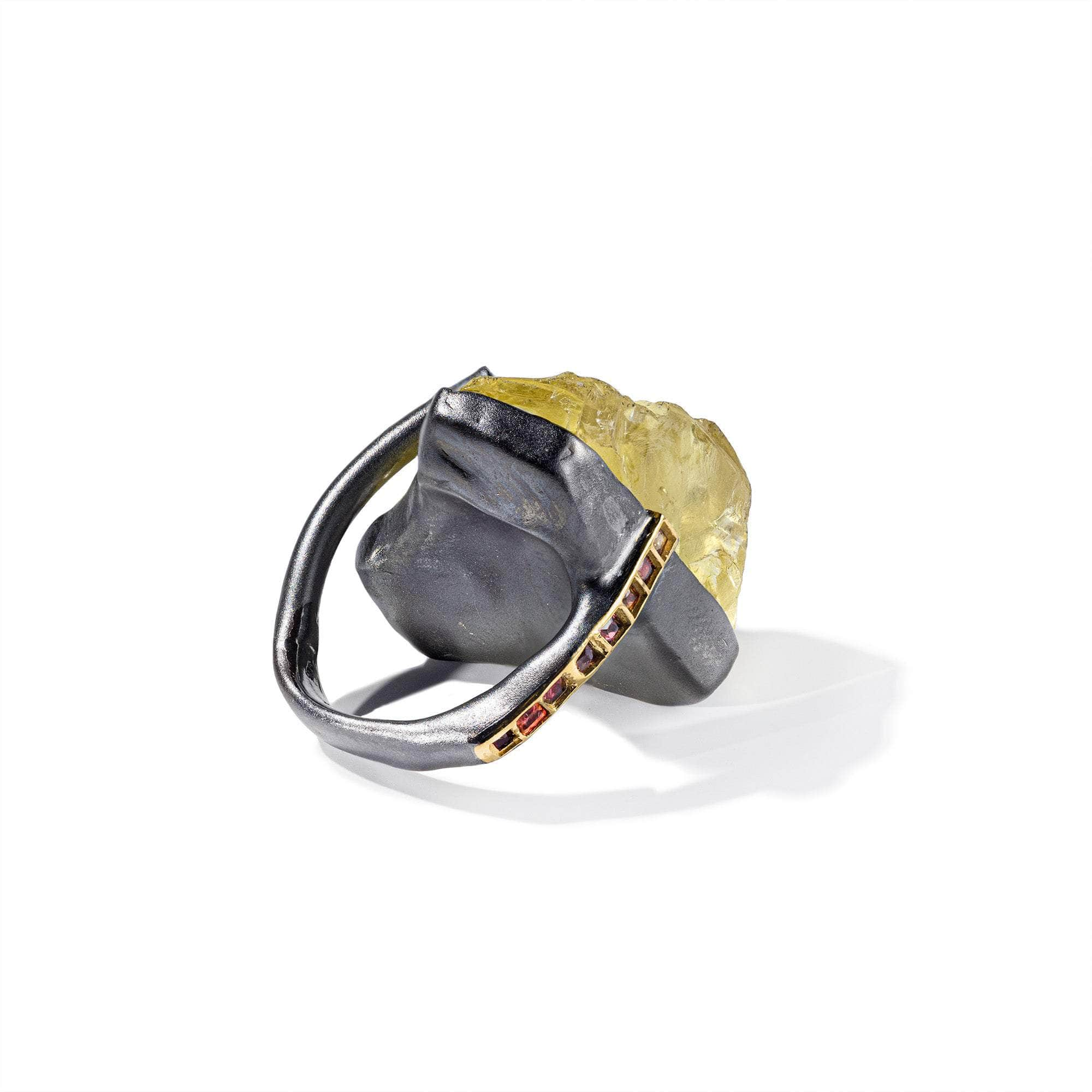 Kaya Rough Citrine and Pink Sapphire and Black Spinel Ring GERMAN KABIRSKI