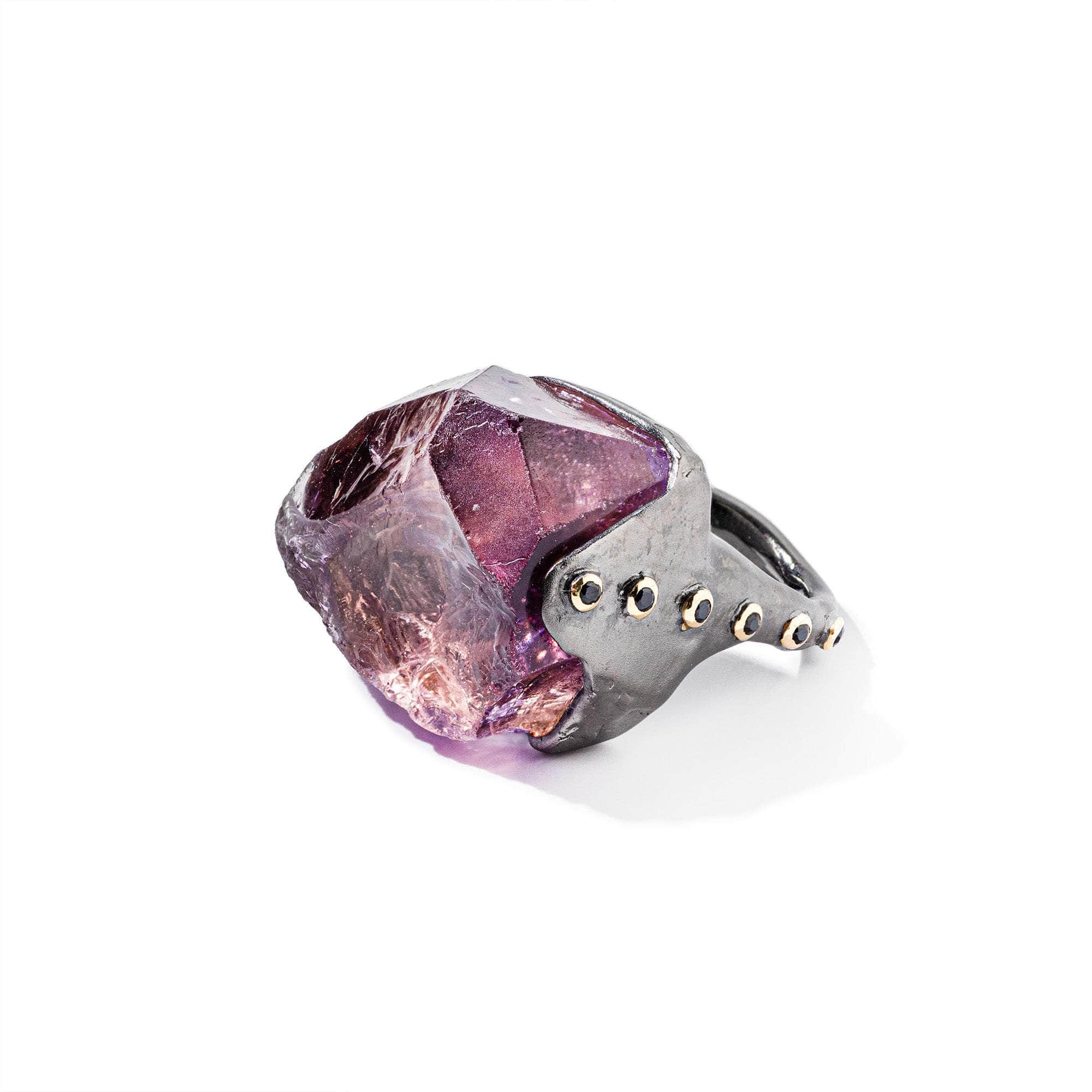 Fuksin Rough Amethyst and Back Spinel Ring GERMAN KABIRSKI