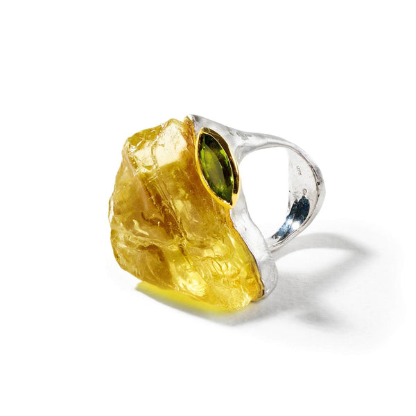 Ring 7.5 Asfar Rough Lemon Quartz and Peridot Ring Asfar Rough Lemon Quartz and Peridot Ring, Ring by GERMAN KABIRSKI
