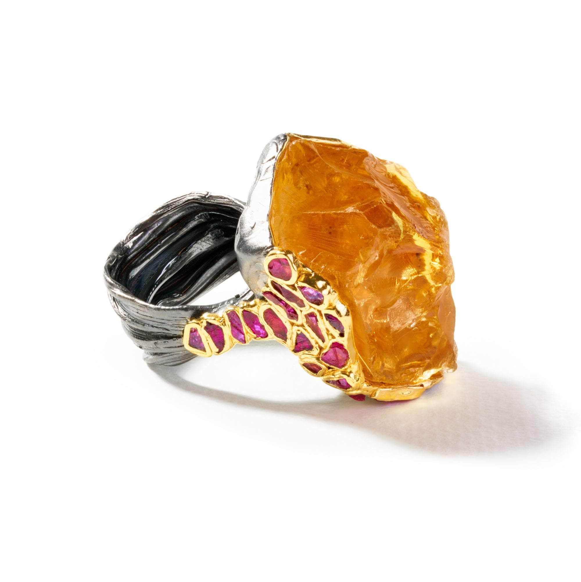 Nagha Rough Citrine and Rough Ruby Ring GERMAN KABIRSKI