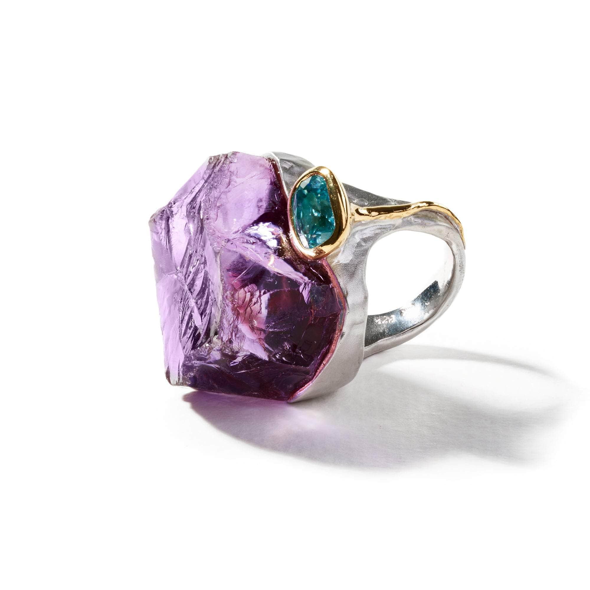 Kenji Rough Amethyst and Zircon Ring GERMAN KABIRSKI