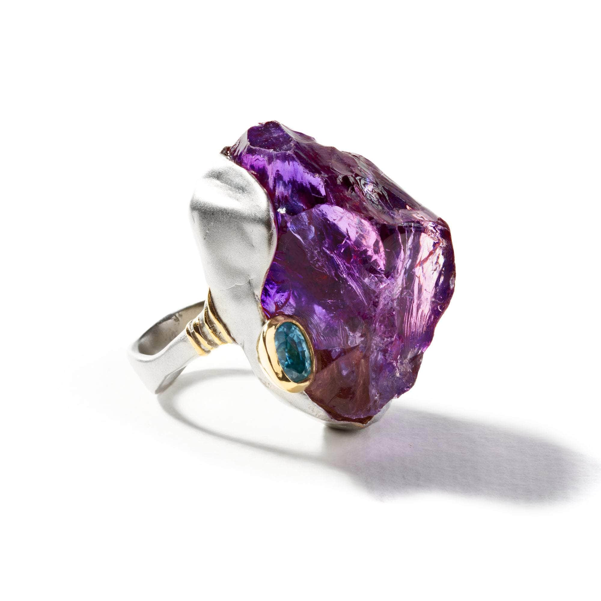 Iro Rough Amethyst and London Blue Topaz Ring GERMAN KABIRSKI