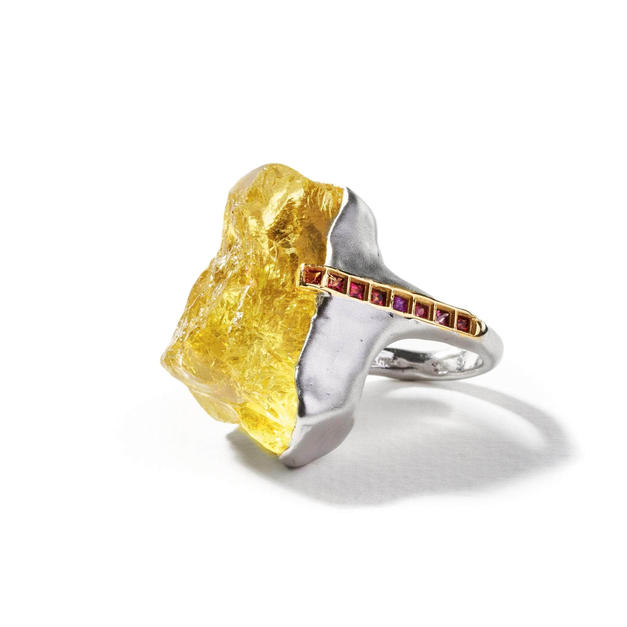 Linus Rough Lemon Quartz and Pink Sapphire Ring GERMAN KABIRSKI