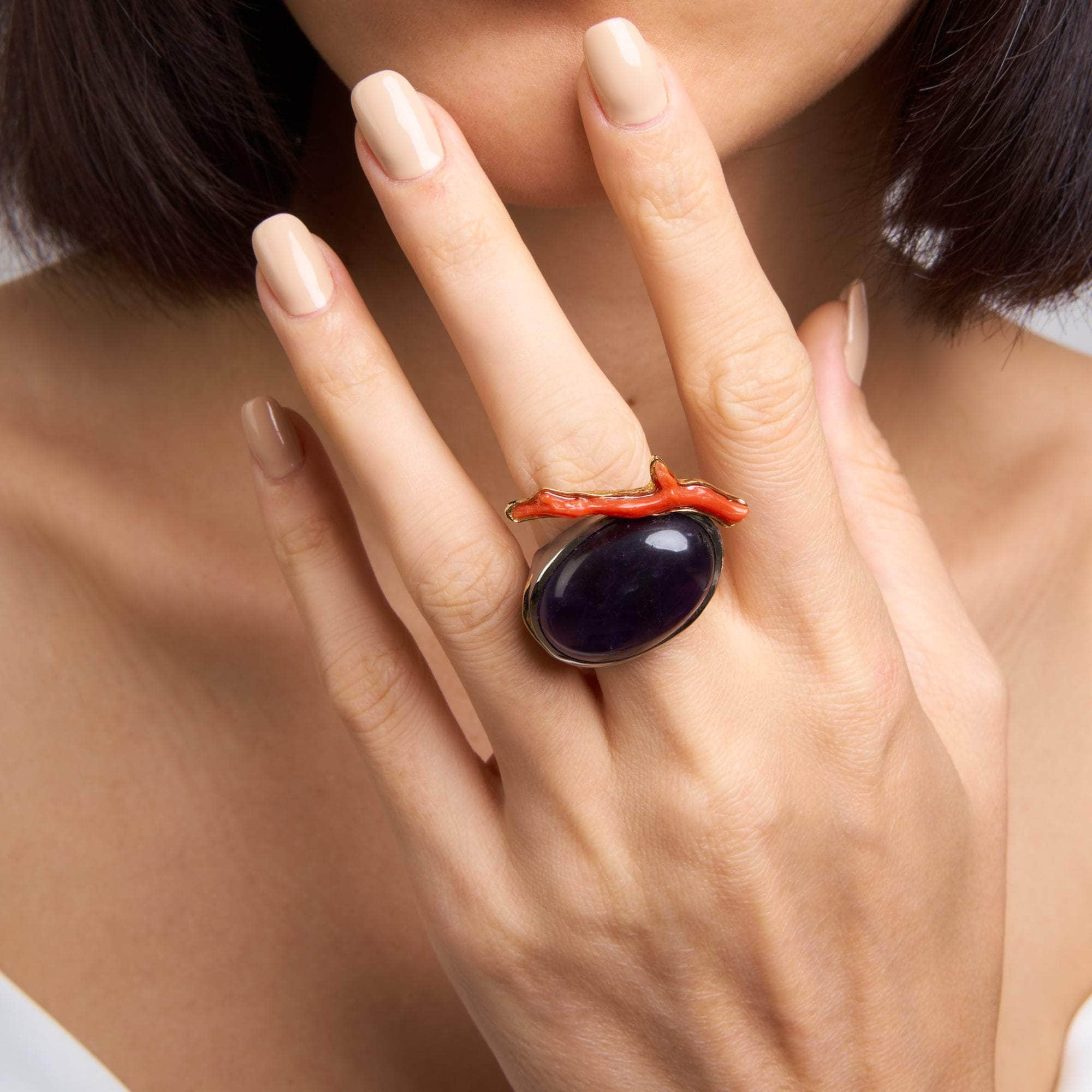 Lori Amethyst and Red Coral and Mixed Sapphire Ring GERMAN KABIRSKI