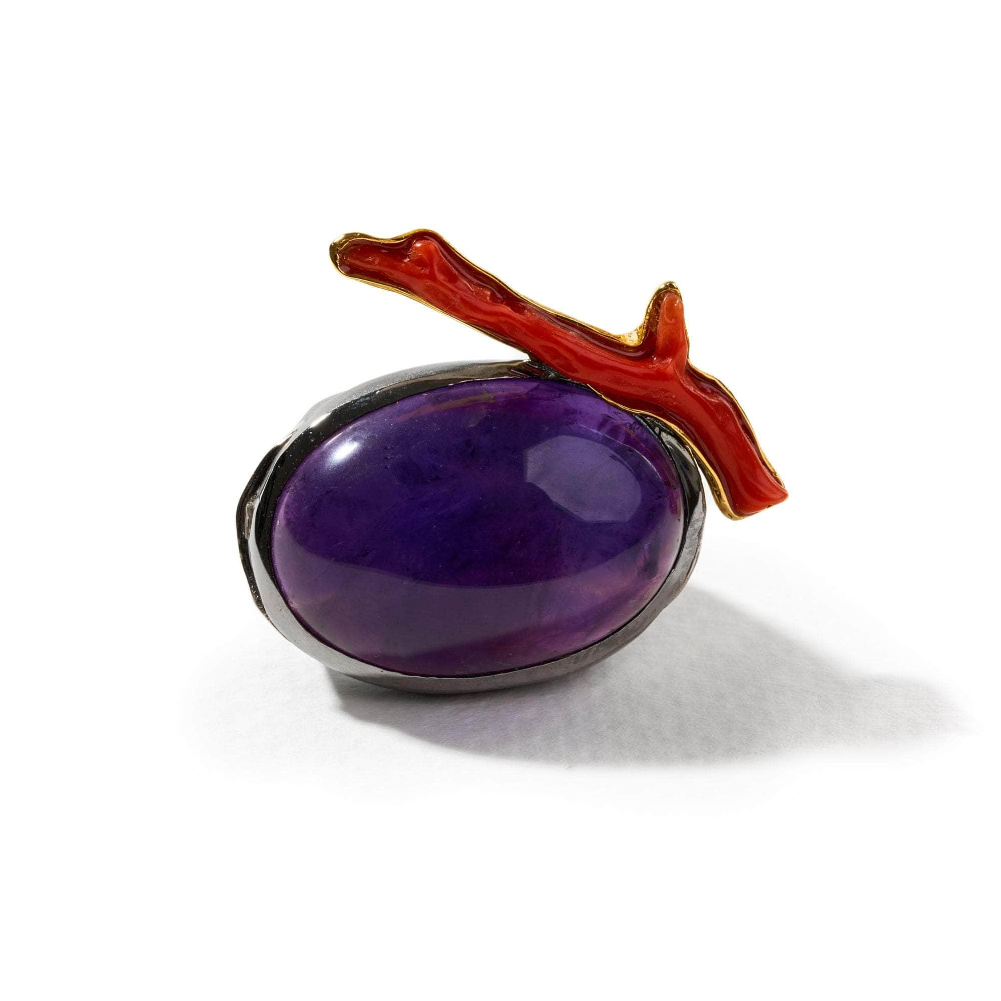 Lori Amethyst and Red Coral and Mixed Sapphire Ring GERMAN KABIRSKI