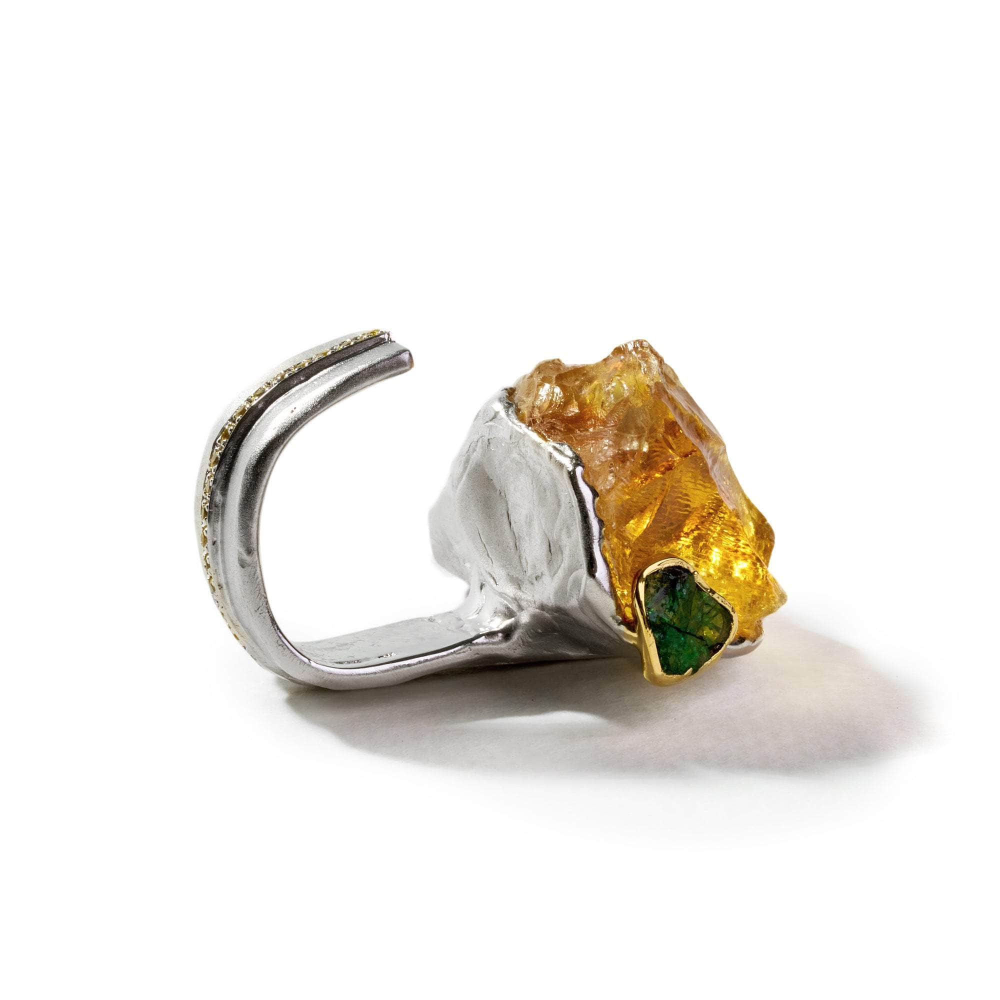 Corie Rough Citrine and Rough Chrome Diopside and Yellow Sapphire Ring GERMAN KABIRSKI