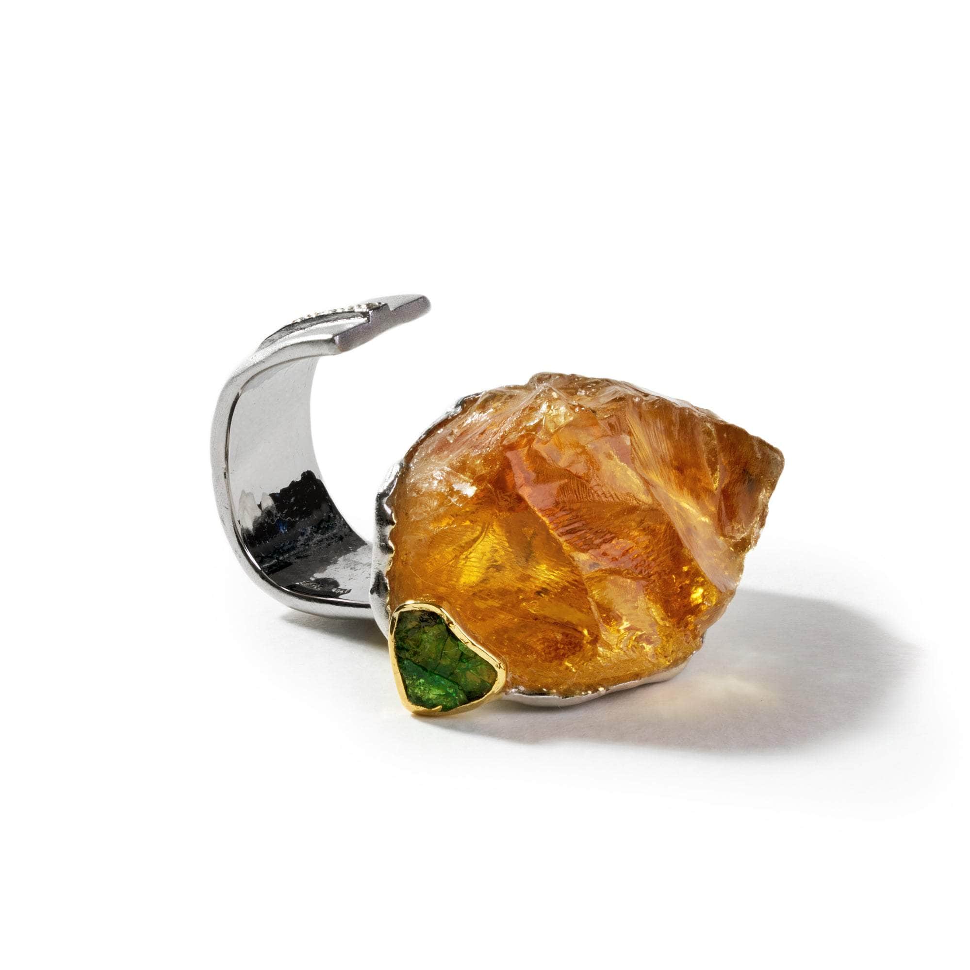 Corie Rough Citrine and Rough Chrome Diopside and Yellow Sapphire Ring GERMAN KABIRSKI