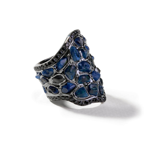 Fabius Rough Blue Sapphire and Black Spinel Ring GERMAN KABIRSKI