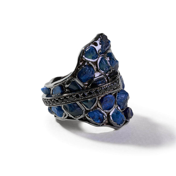 Aemi Rough Blue Sapphire and Black Spinel Ring GERMAN KABIRSKI