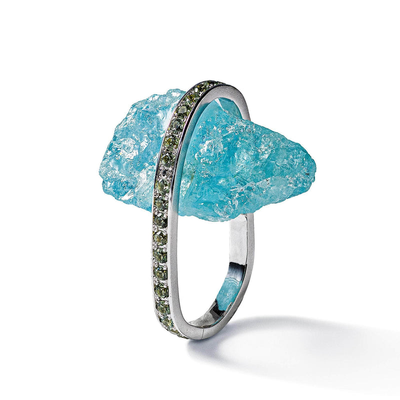 Dyloon Rough Aquamarine and Green Sapphire Ring GERMAN KABIRSKI
