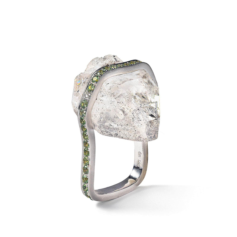 Diya Rough Quartz and Green Sapphire Ring GERMAN KABIRSKI