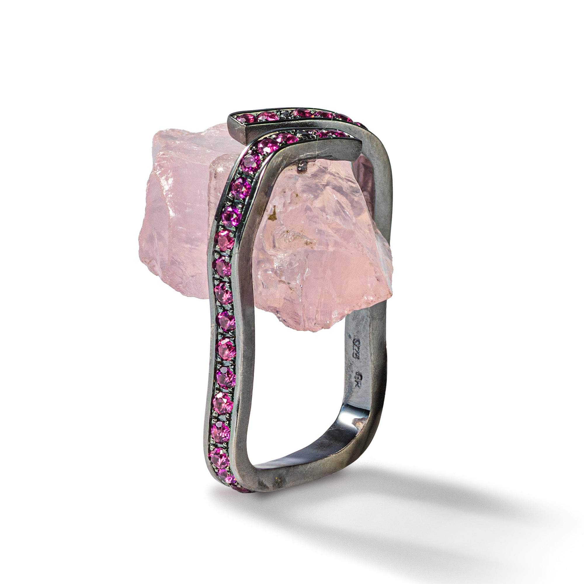 Septes Rough Rose Quartz and Rhodolite Ring GERMAN KABIRSKI