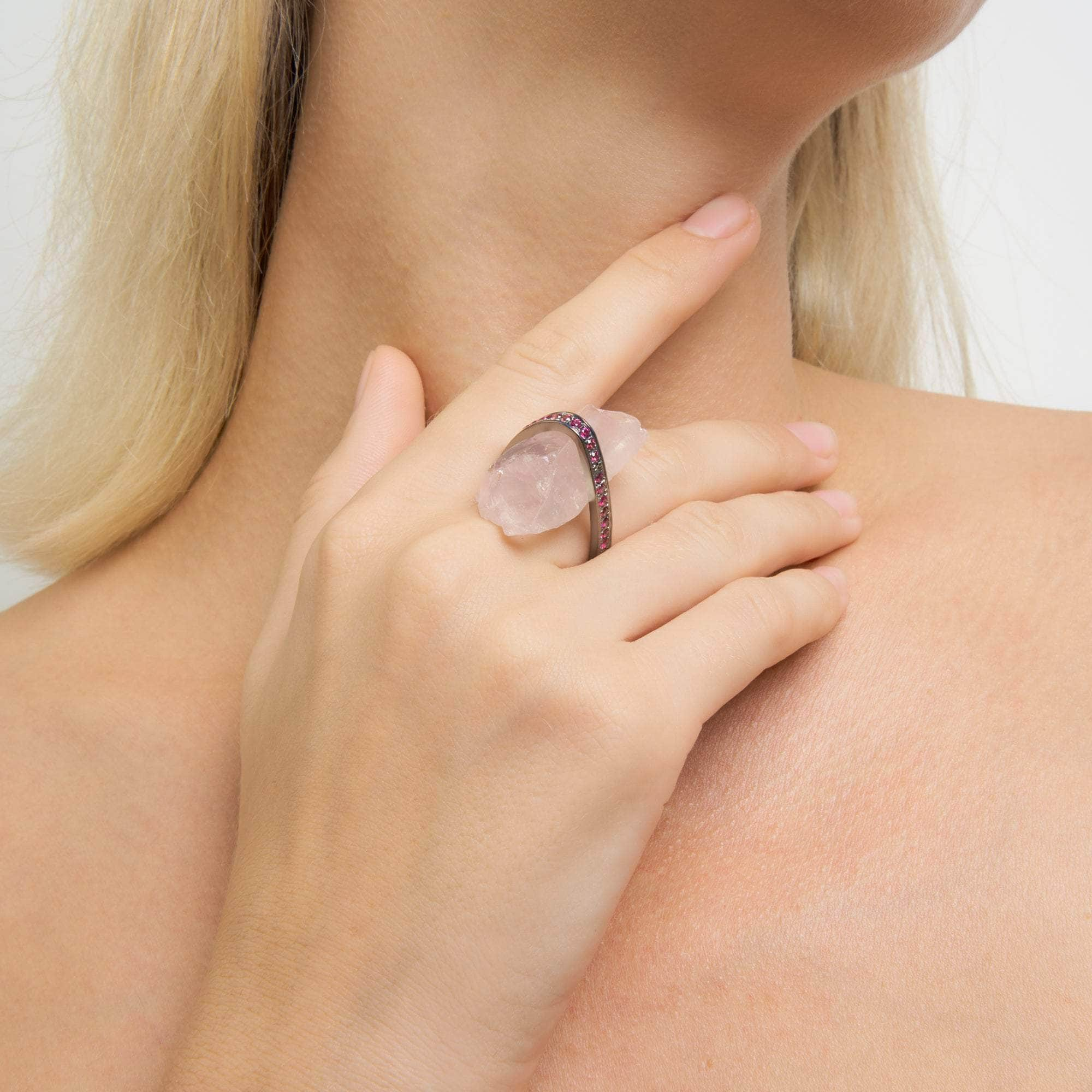 Lyvann Rough Rose Quartz and Rhodolite Ring GERMAN KABIRSKI