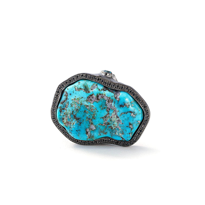 Deto Rough Turquoise and London Blue Topaz and Black Spinel Ring GERMAN KABIRSKI
