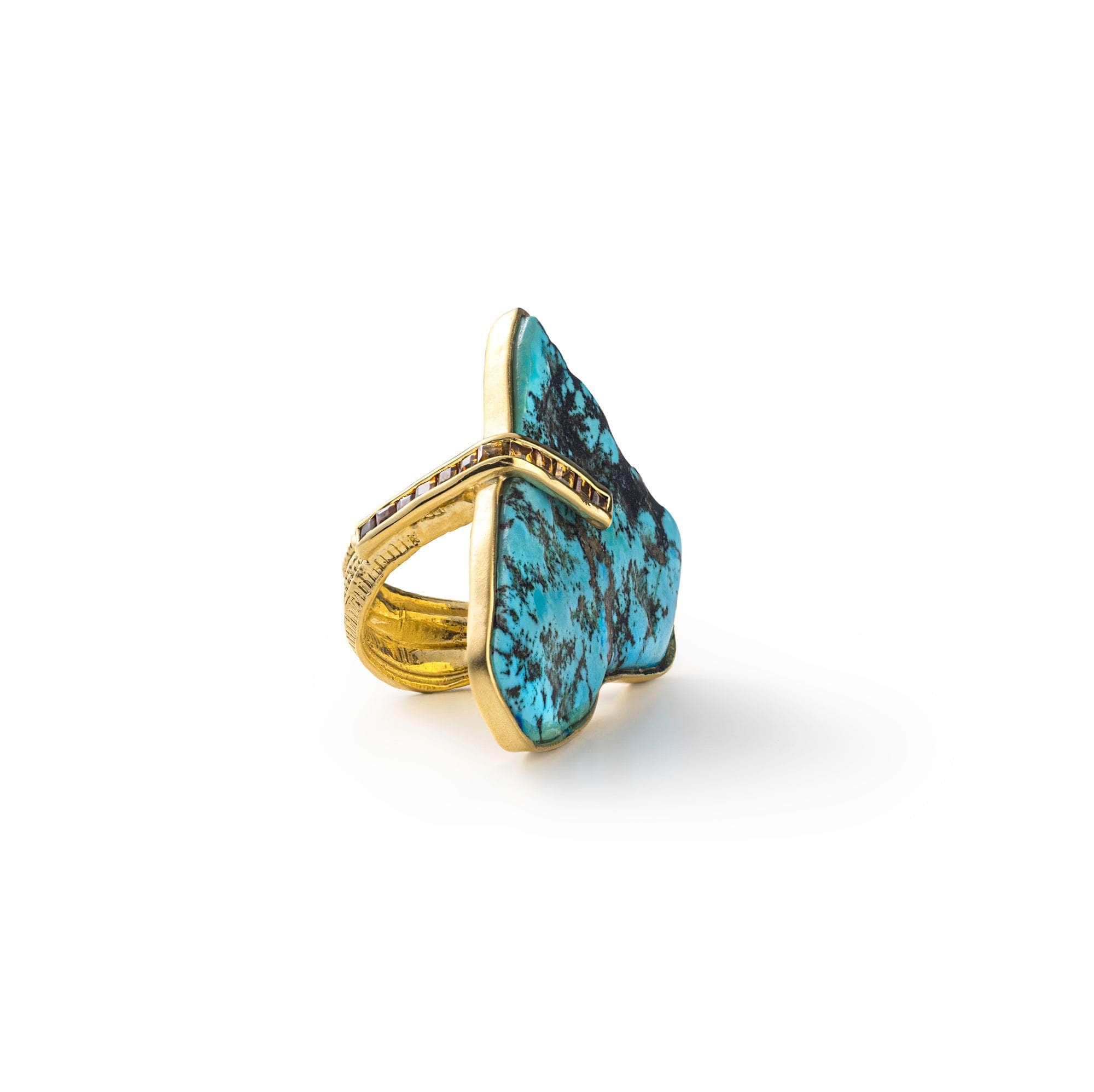 Freja Rough Turquoise and Yellow Sapphire and Ruby Ring GERMAN KABIRSKI