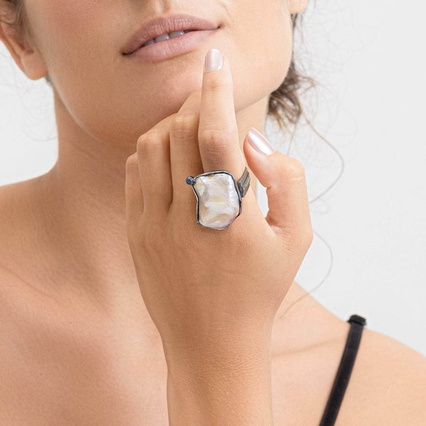 Shira Baroque Pearl and Yellow Sapphire and Blue Sapphire Ring GERMAN KABIRSKI