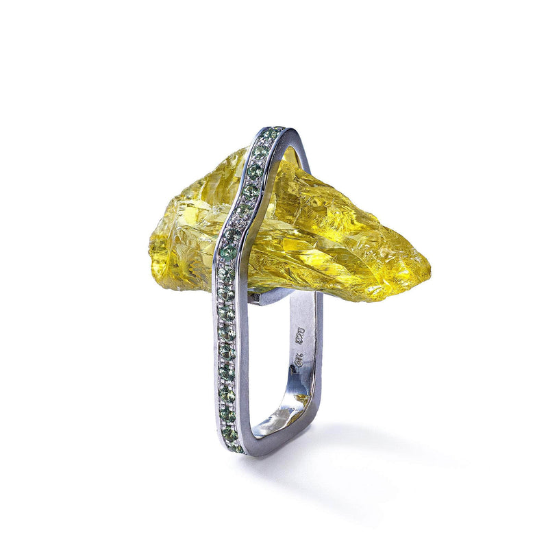 Mithra Rough Lemon Quartz and Green Sapphire Ring GERMAN KABIRSKI