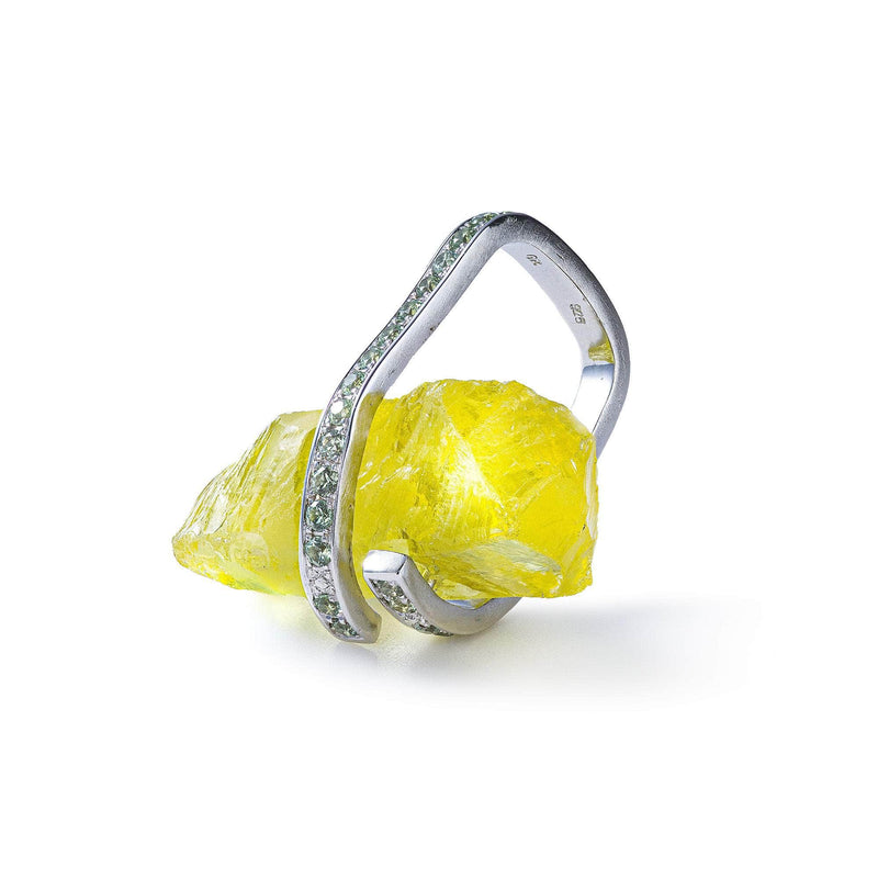 Ogun Rough Lemon Quartz and Green Sapphire Ring GERMAN KABIRSKI