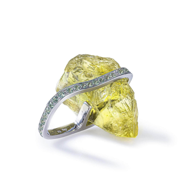 Eli Rough Lemon Quartz and Green Sapphire Ring GERMAN KABIRSKI