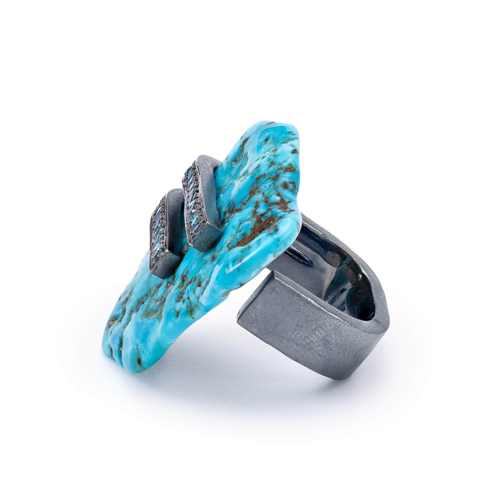 Hatsa Rough Turquoise and Blue Topaz Ring GERMAN KABIRSKI