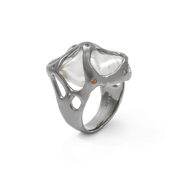 Malee Baroque Pearl and Orange Sapphire Ring GERMAN KABIRSKI