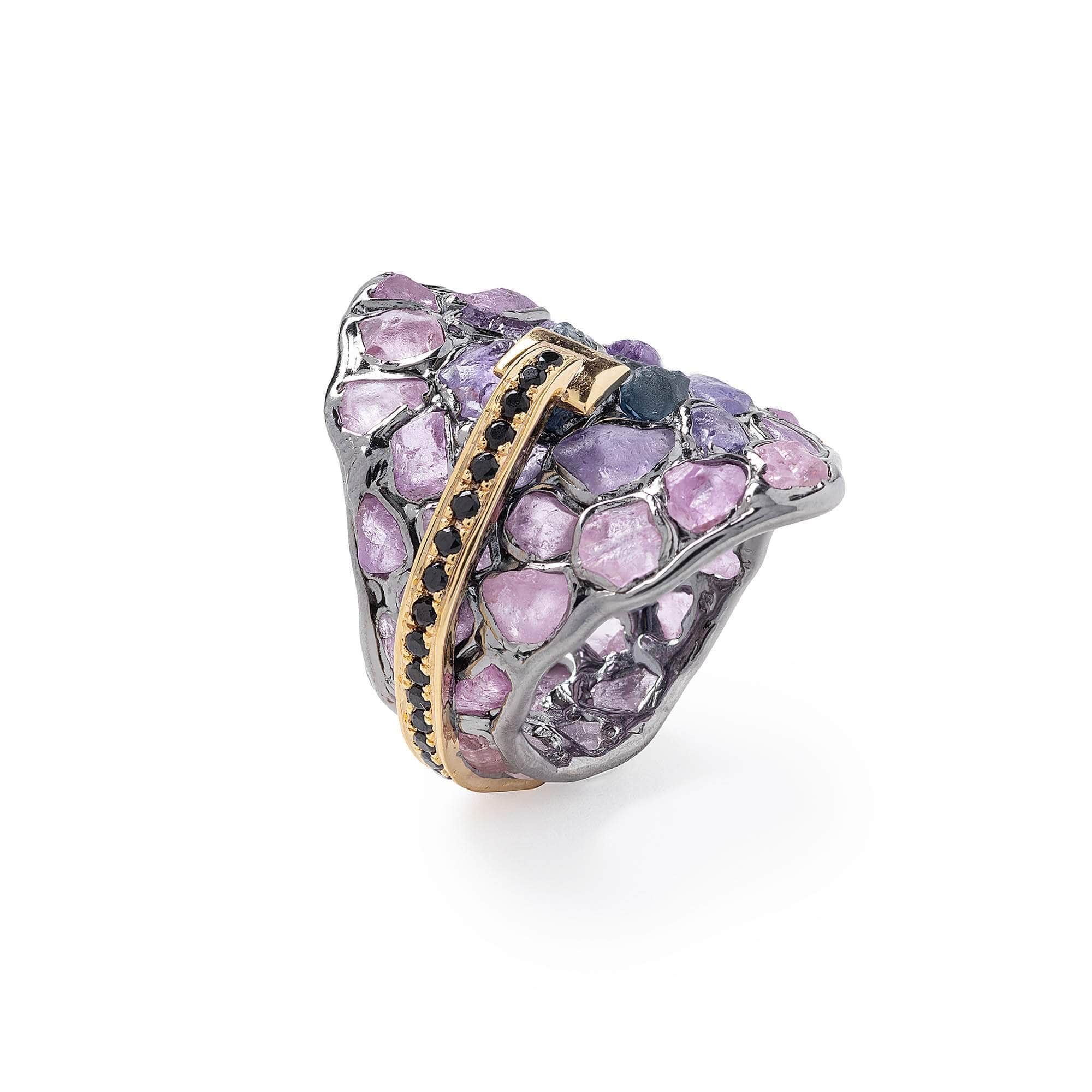 Hephae Rough Sapphire and Rough Spinel Ring GERMAN KABIRSKI