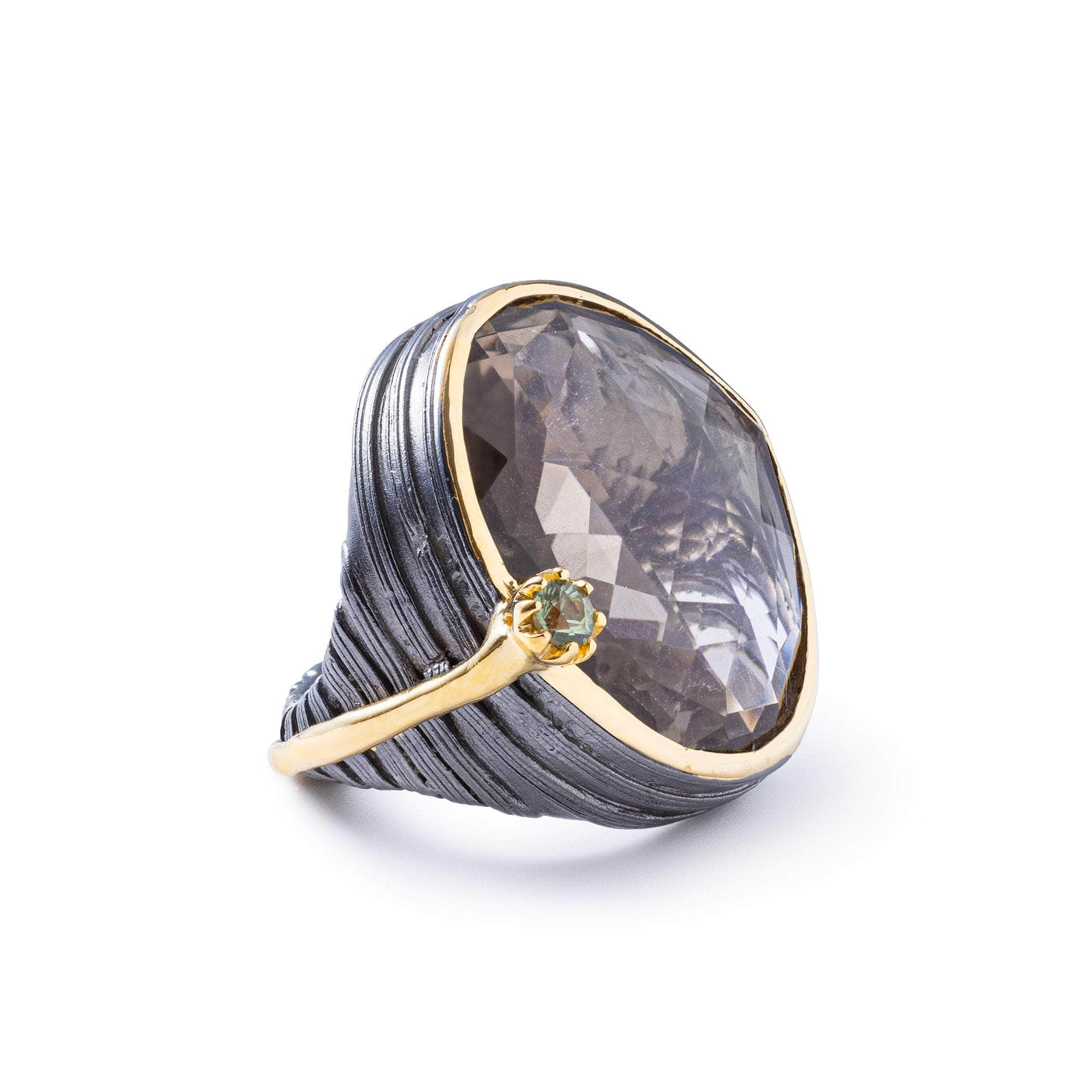 Epsilon Smoky Quartz and Sapphire Ring GERMAN KABIRSKI