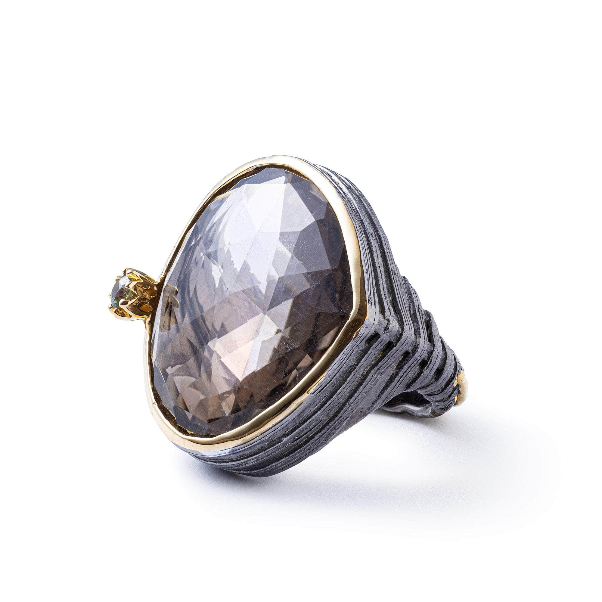 Epsilon Smoky Quartz and Sapphire Ring GERMAN KABIRSKI