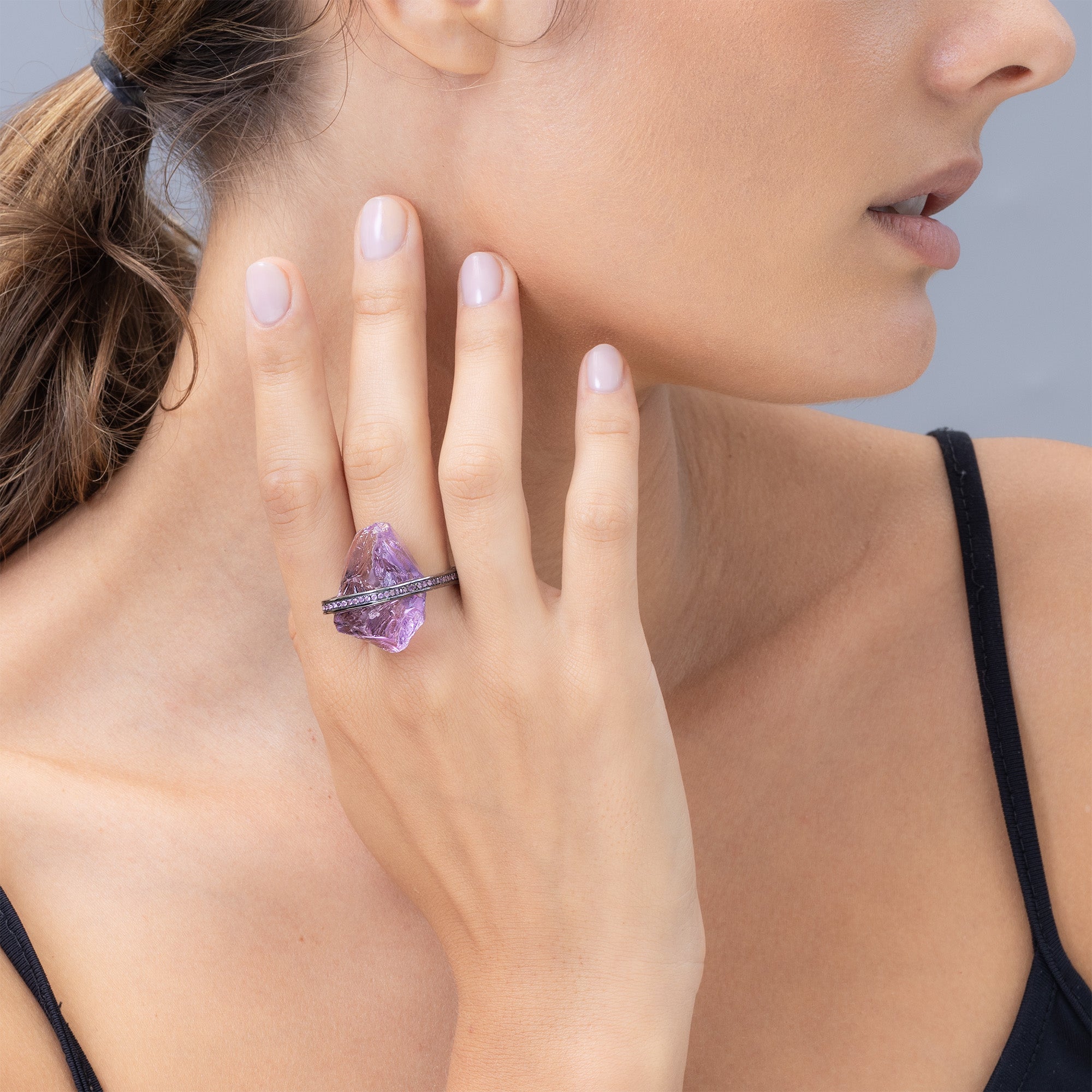 Persephone Rough Amethyst and Amethyst Ring