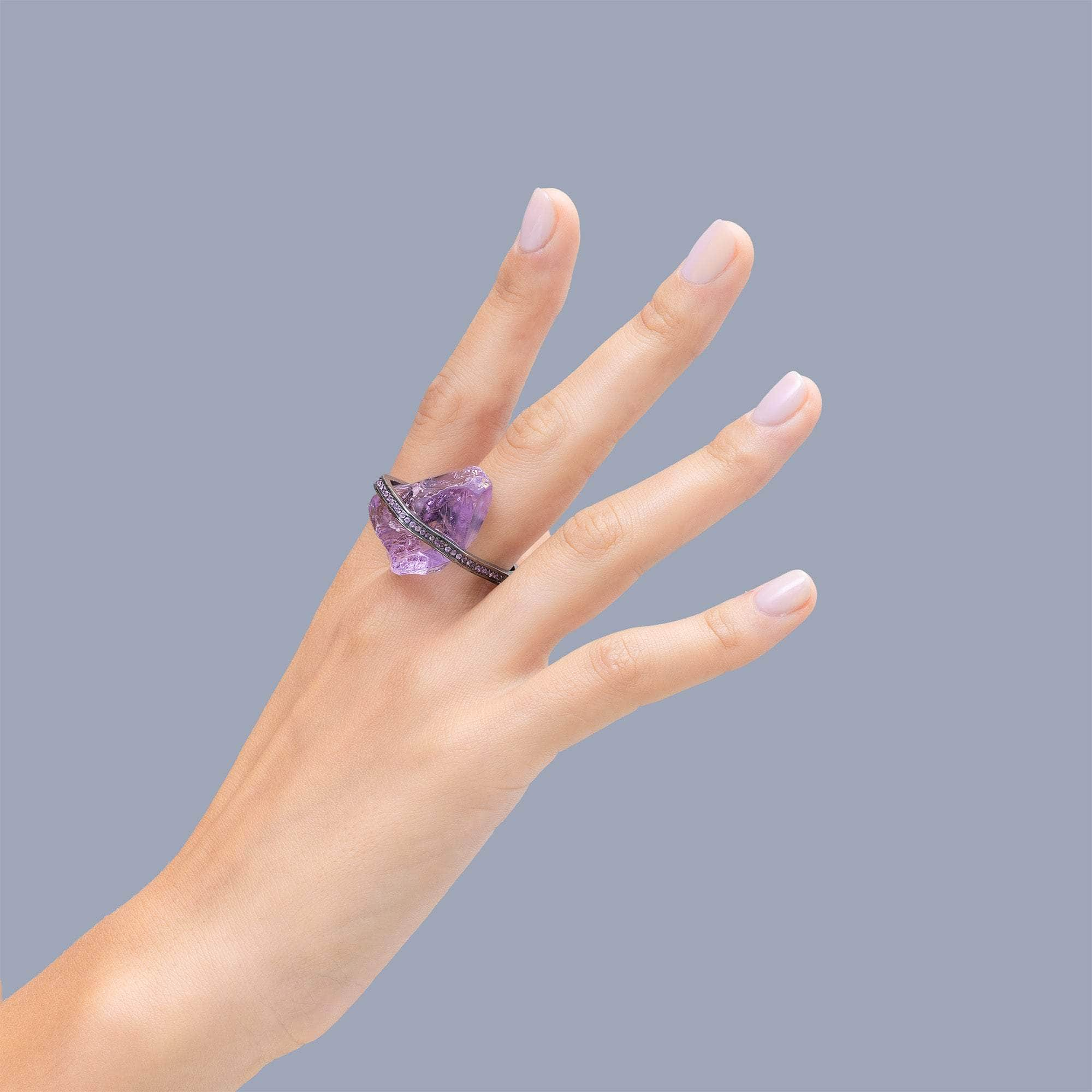 Persephone Rough Amethyst and Amethyst Ring