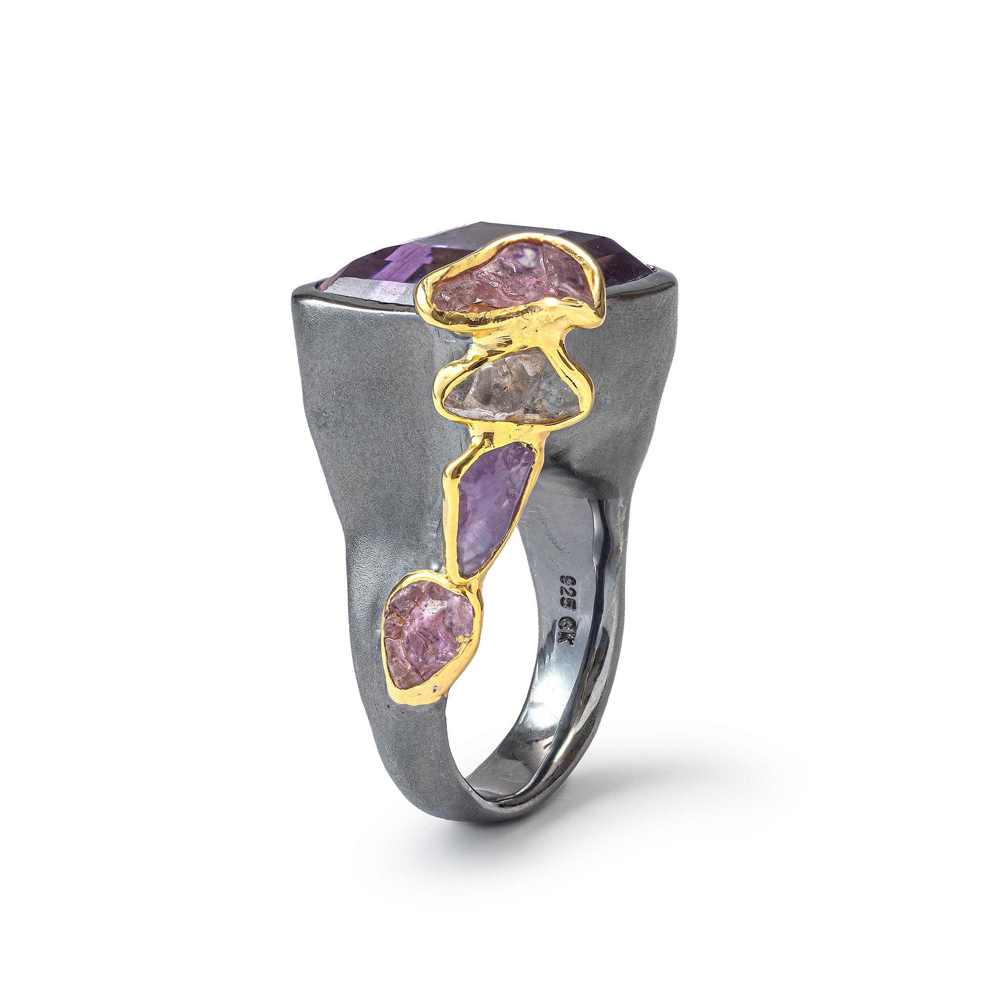 Menes Amethyst and Rough Sapphire Ring