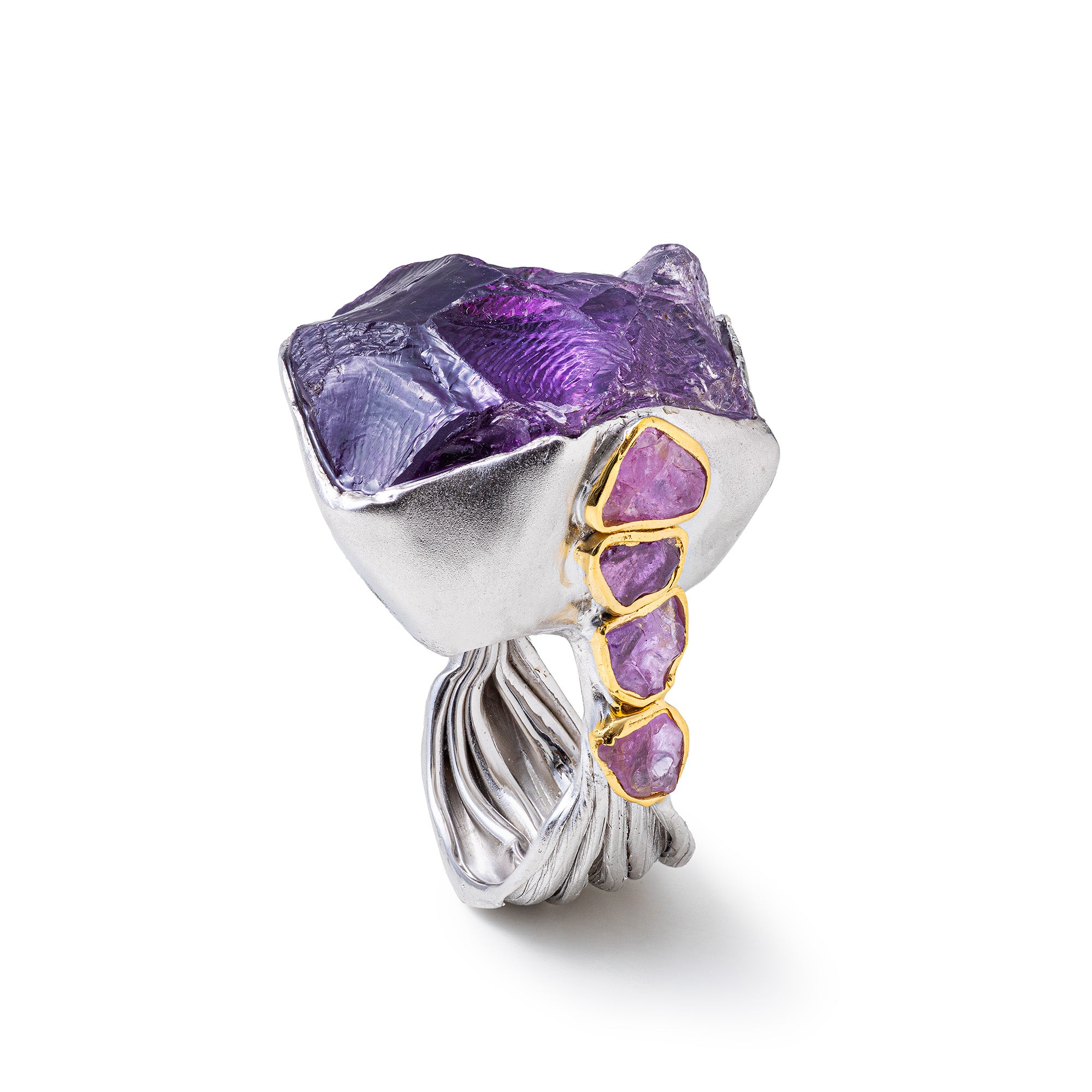 Diadem Rough Amethyst and Sapphire Ring