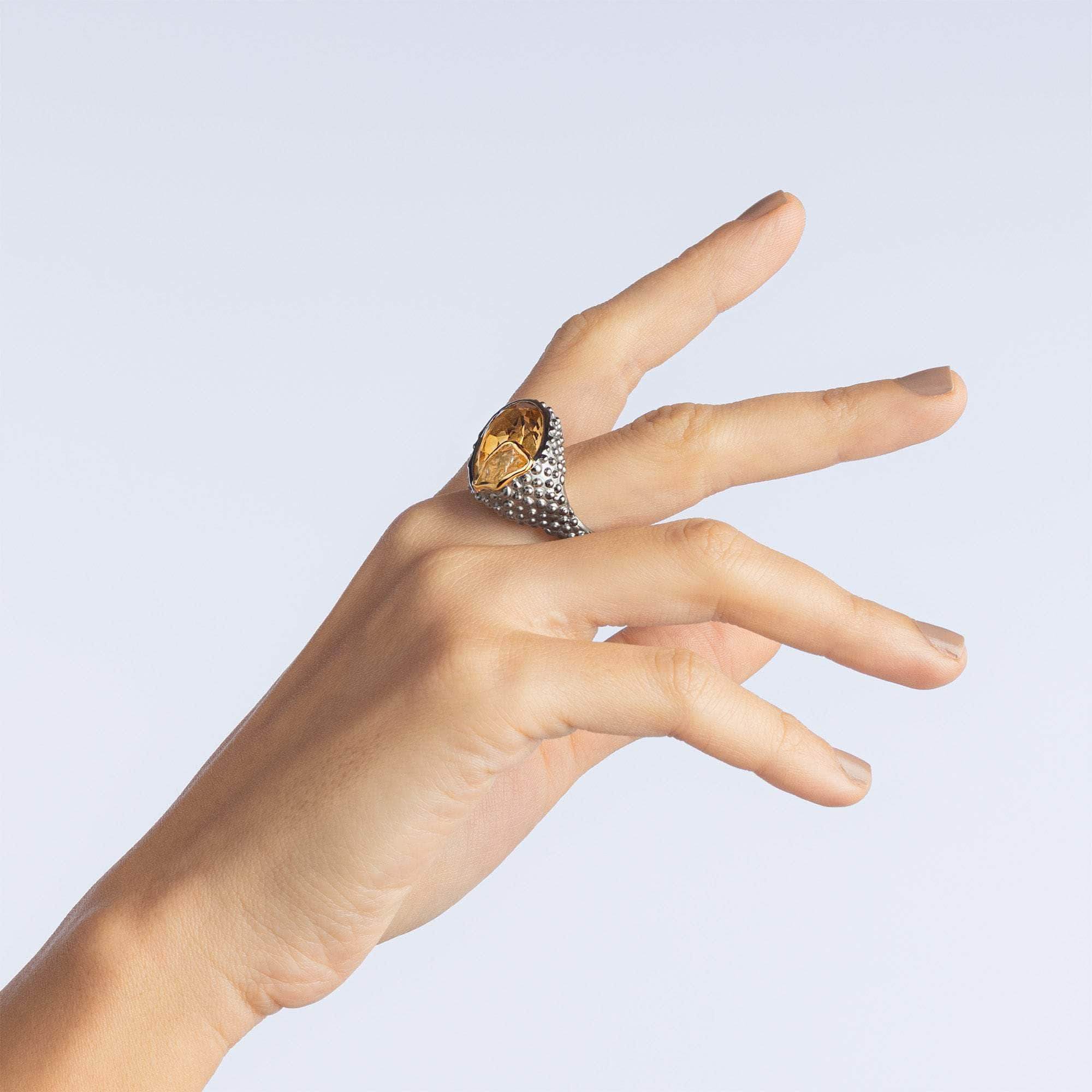 Maximus Citrine and Rough Sapphire Ring GERMAN KABIRSKI