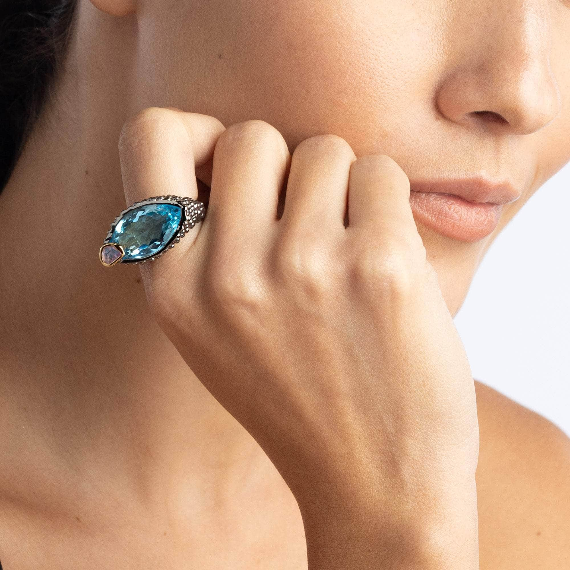 Gurfa Blue Topaz and Rough Sapphire Ring GERMAN KABIRSKI