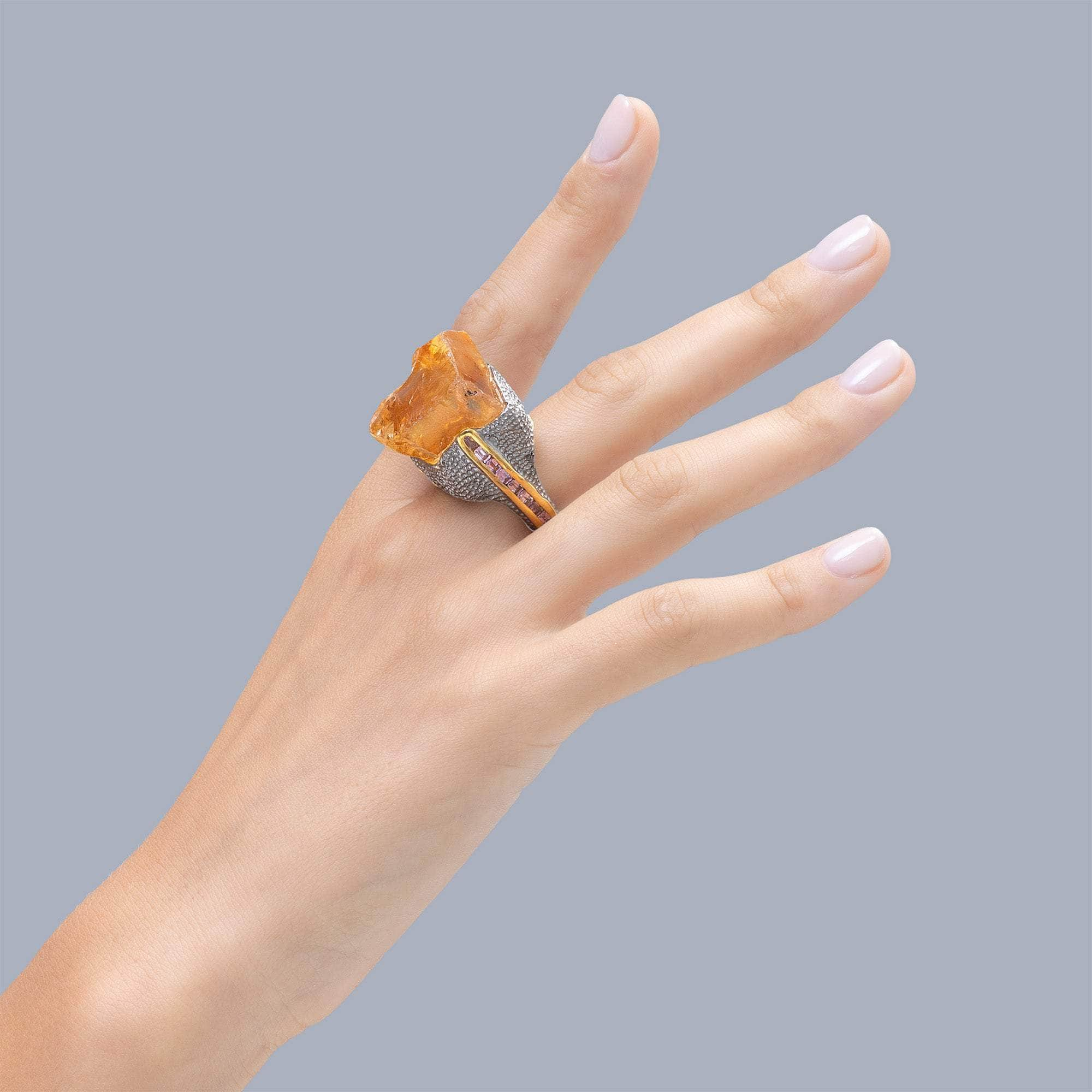 Almach Rough Citrine and Sapphire Ring GERMAN KABIRSKI