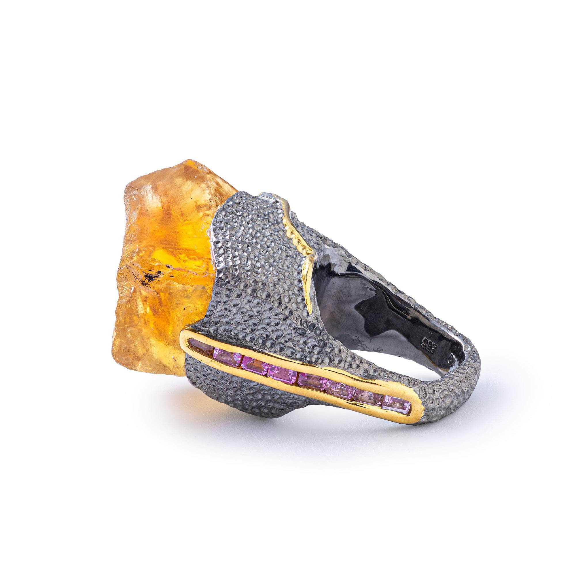 Almach Rough Citrine and Sapphire Ring GERMAN KABIRSKI