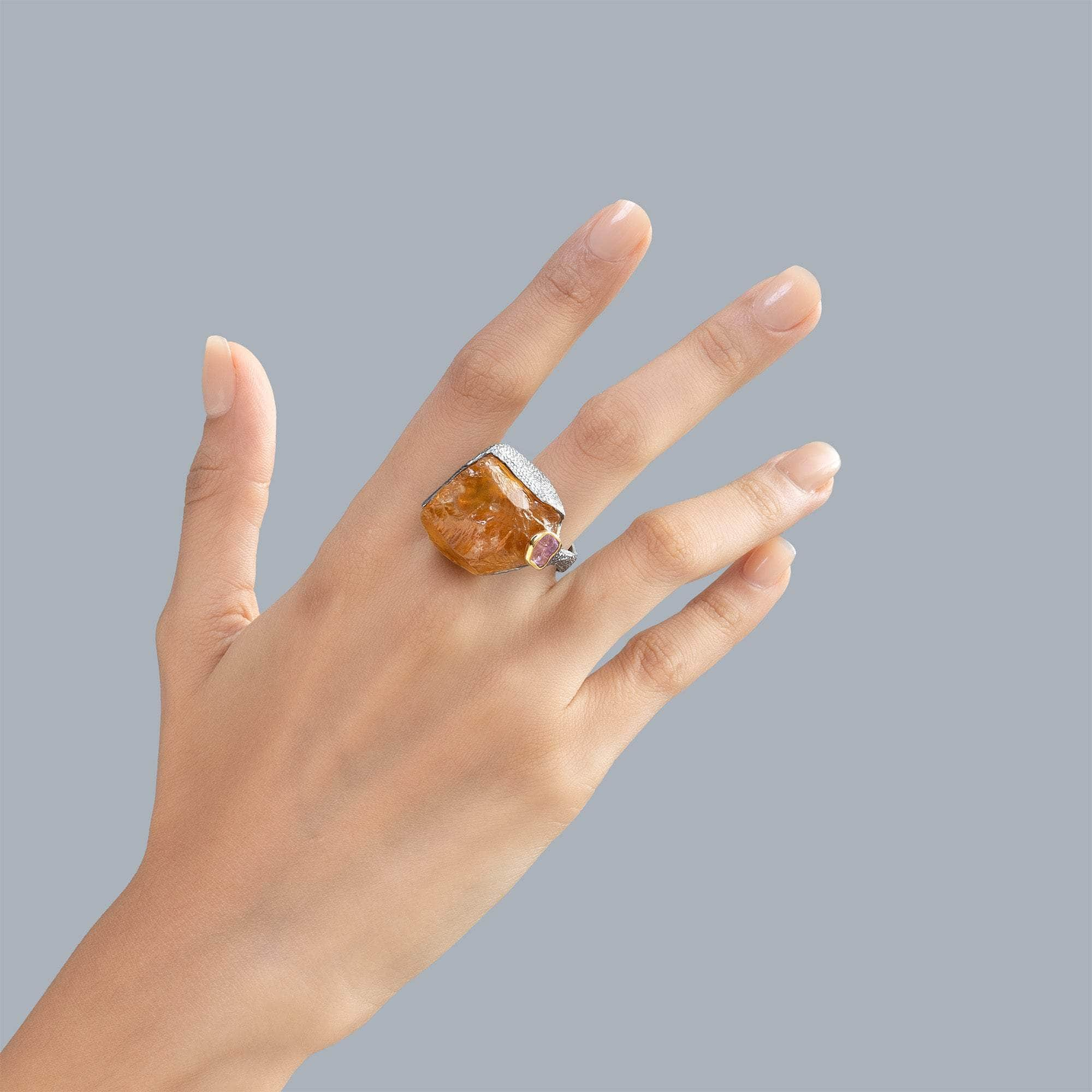 Ascella Rough Citrine and Sapphire Ring GERMAN KABIRSKI