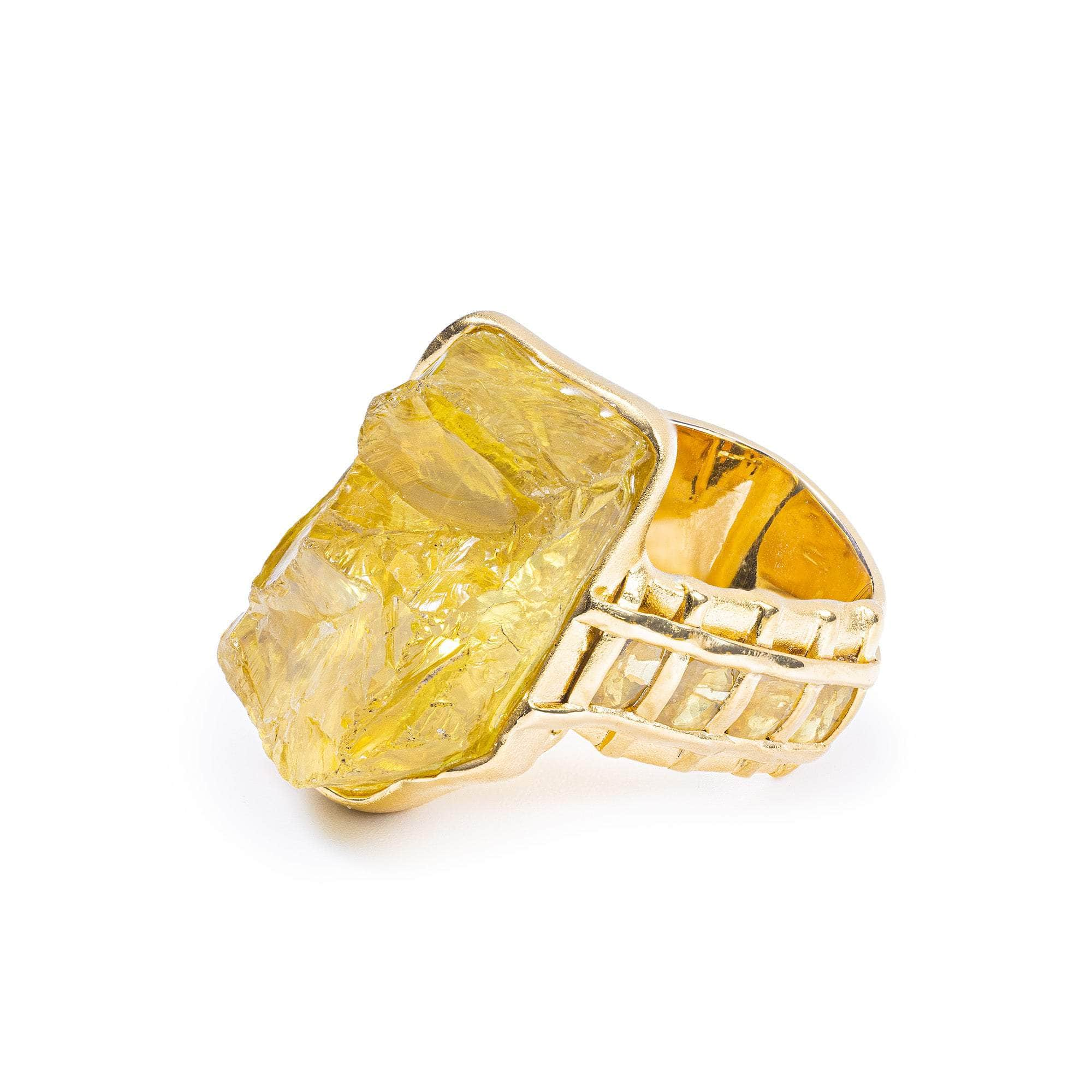 Tosh Rough Lemon Quartz and Sapphire Ring GERMAN KABIRSKI