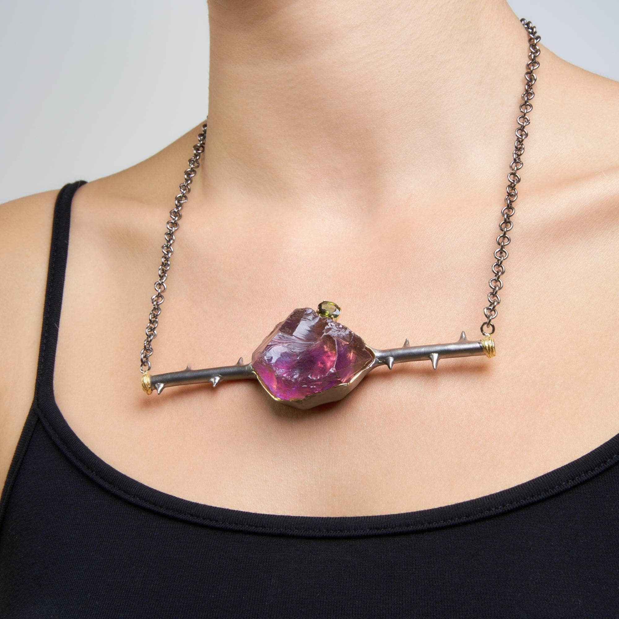 Kairo Rough Amethyst and Olive Green Tourmaline Necklace GERMAN KABIRSKI