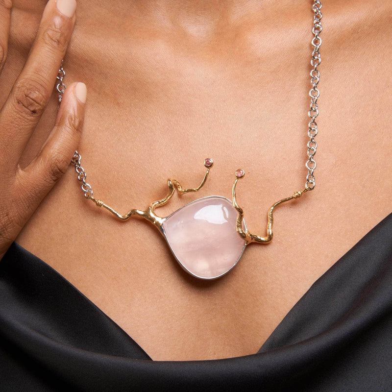 Necklace silver/gold Leos Rose Quartz and Pink Sapphire Necklace Leos Rose Quartz and Pink Sapphire Necklace, Necklace by GERMAN KABIRSKI